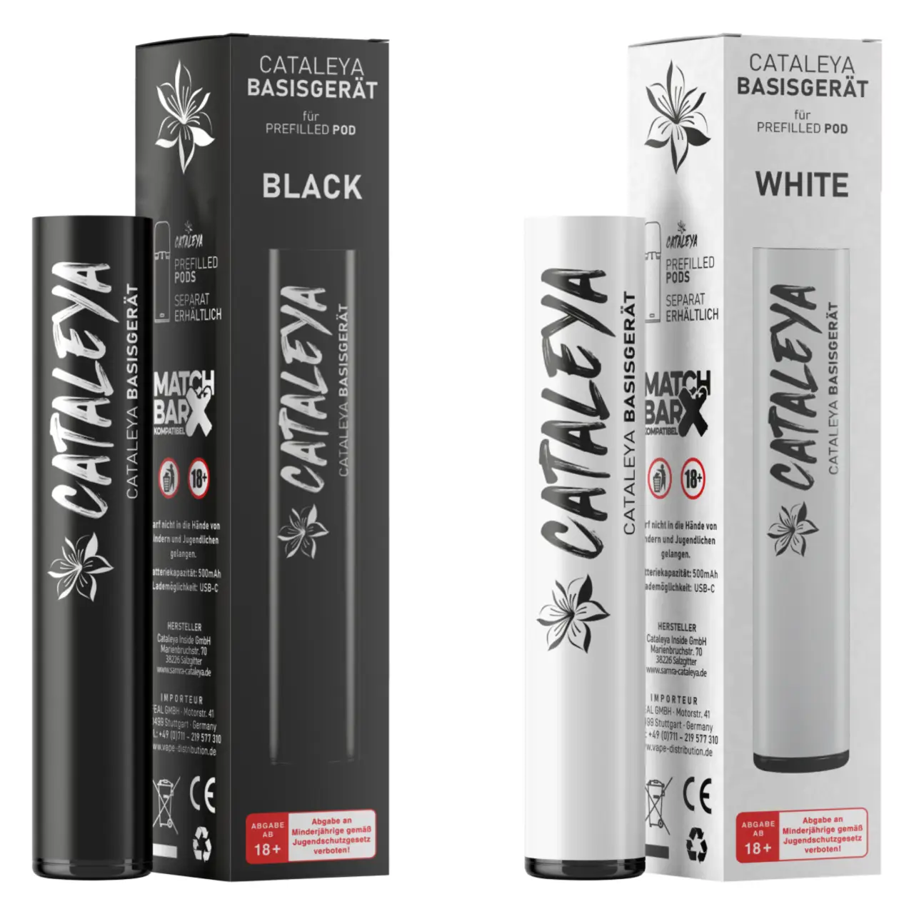 Cataleya by Samra Basisgeräte in Schwarz und Weiß für Prefilled Pods - Mehrweg Vape - MatchBar X kompatibel