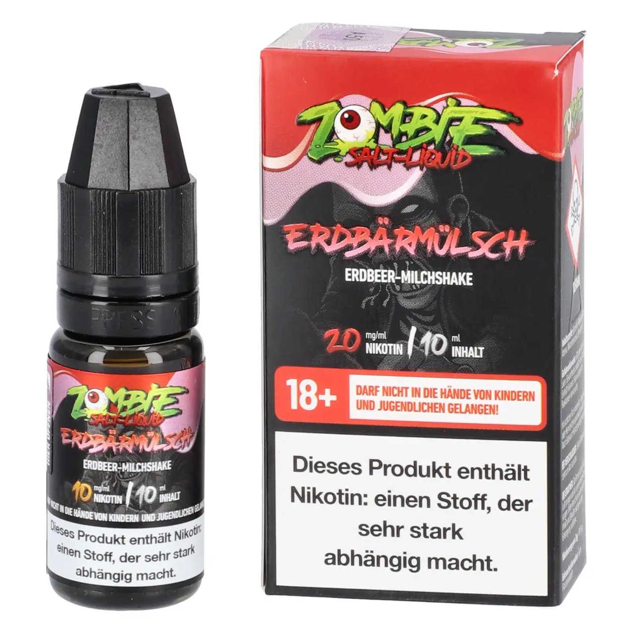 Zombie Erdbeer-Milchshake (Erdbärmülsch) Nikotinsalz Liquid, 10ml Erdbärmülsch - Zombie Salt Liquid für Mehrweg Vape - 10ml