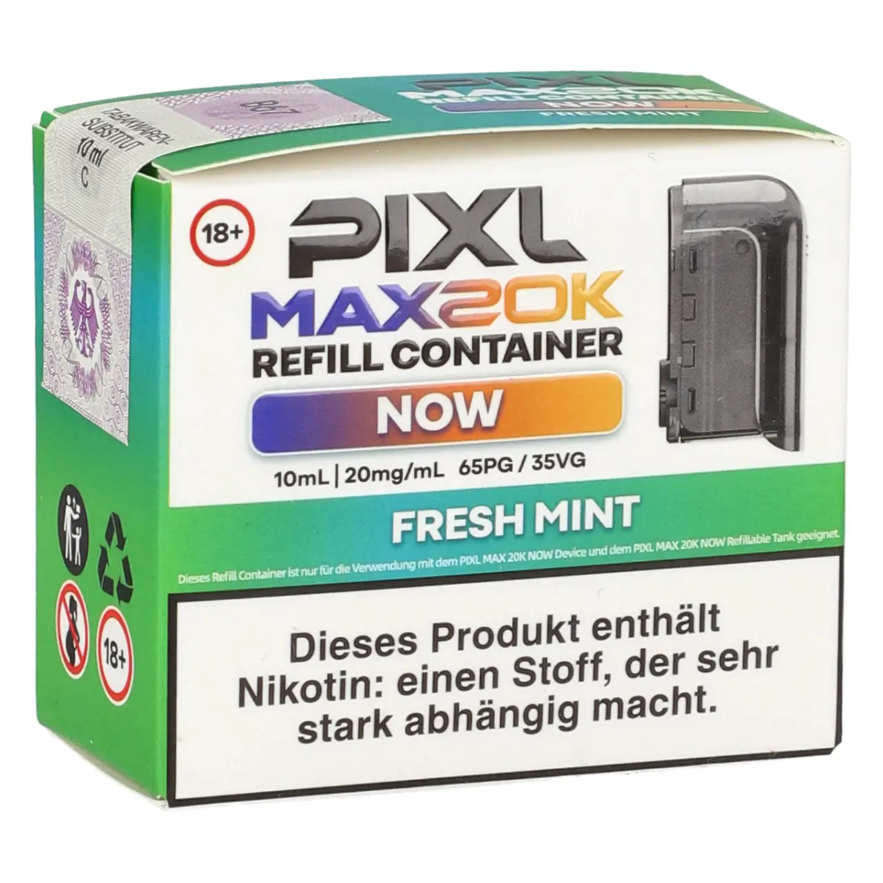 Pixl Max 20K Now Fresh Mint (Minze) Refill Container - 10 ml Liquid Tank Pixl Max 20K Now Refill Container Fresh Mint