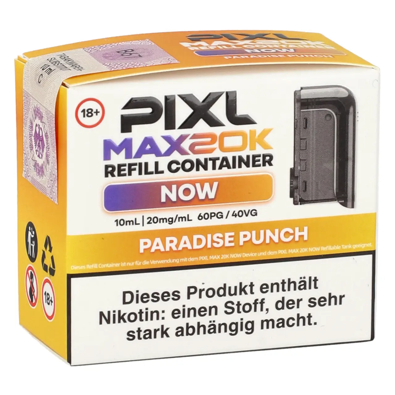 Pixl Max 20K Now Paradise Punch (Tropischer Früchtemix) Refill Container - 10 ml Liquid Tank Pixl Max 20K Now Refill Container Paradise Punch