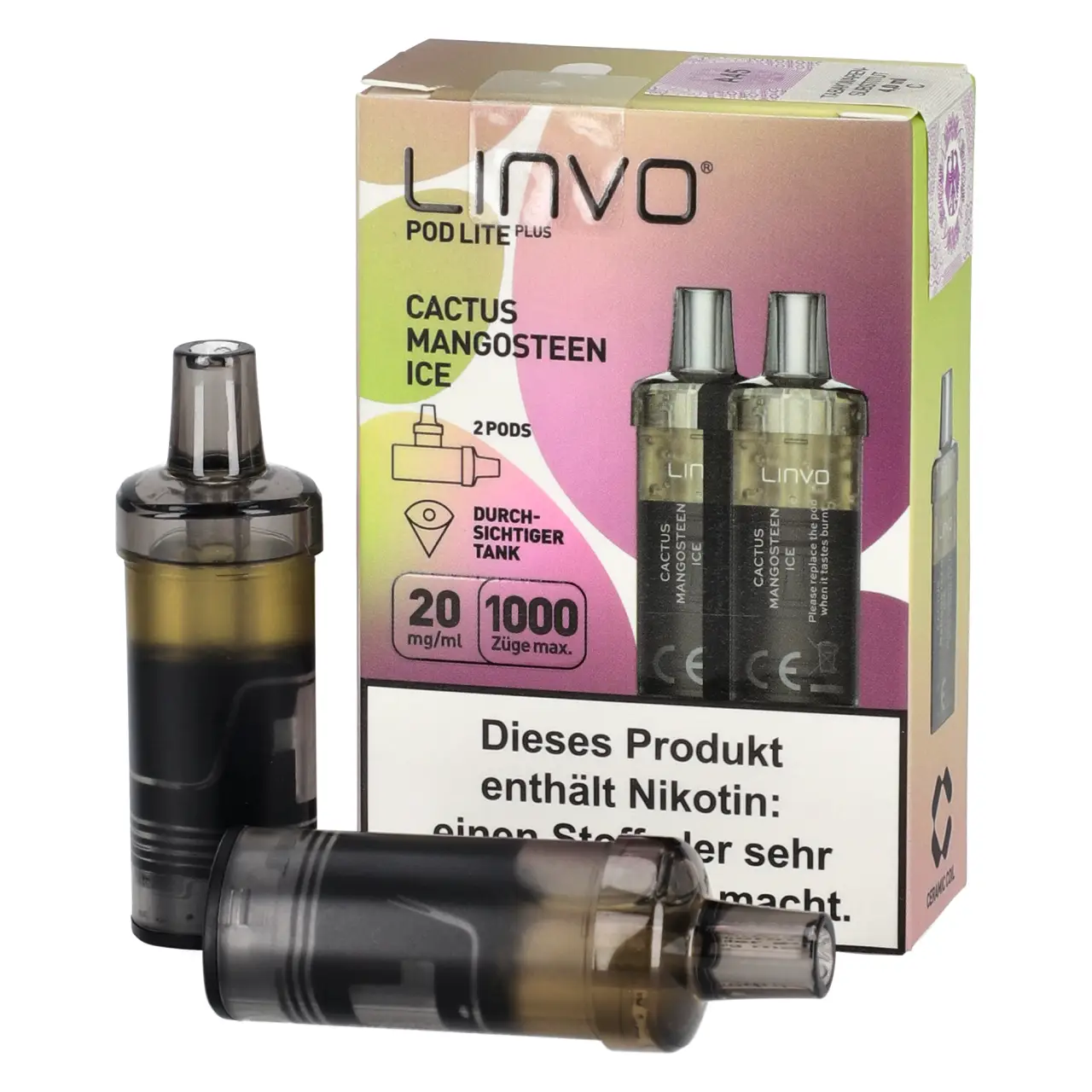 Linvo Pod Lite Plus Kaktusfeige Mangostan Ice (Cactus Mangosteen Ice) 2ml Liquid Pods, 2-er Pack Cactus Mangosteen Ice - Linvo Pod Lite Plus Prefilled Pod - 2er Packung