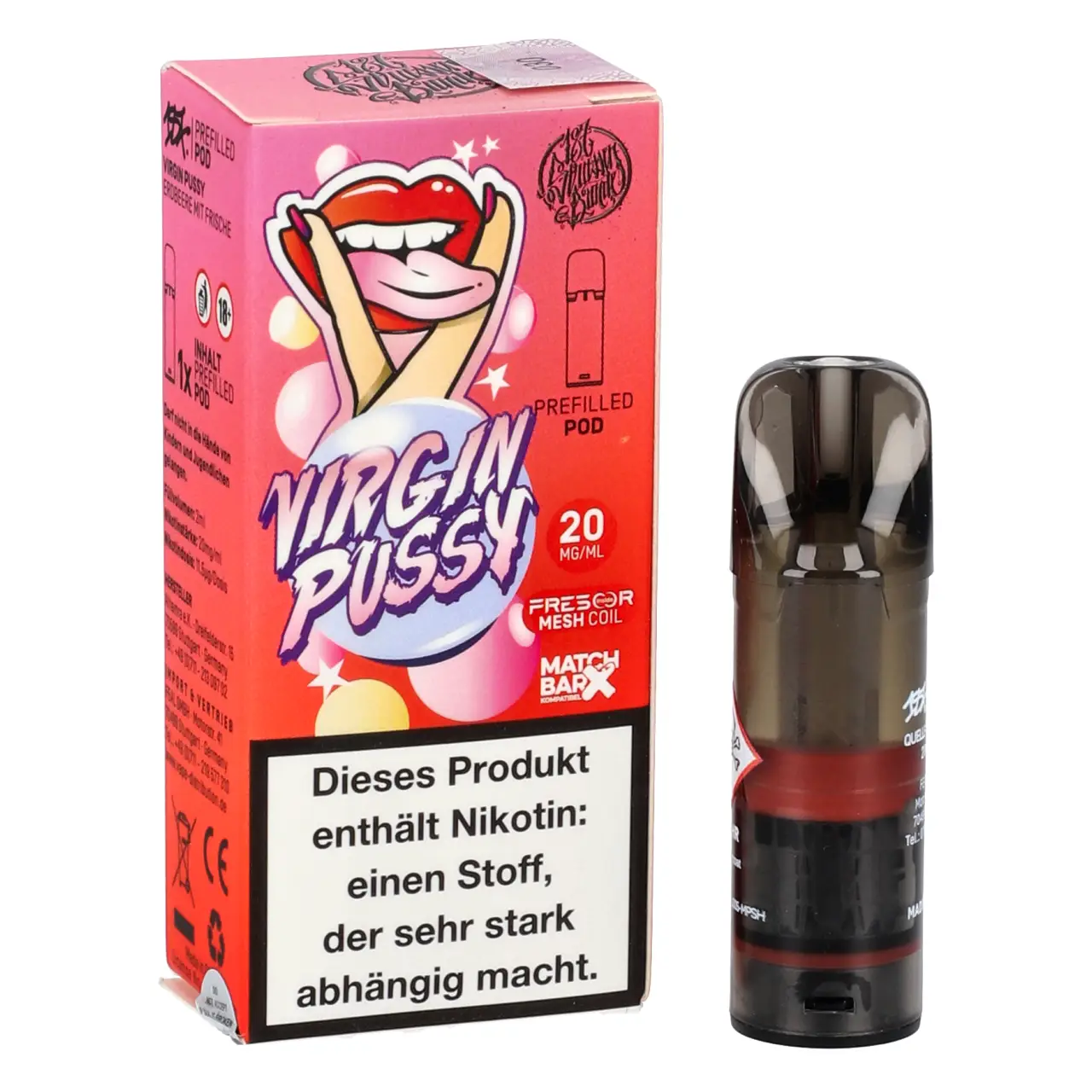 187 Strassenbande POD Erdbeere Ice (Virgin Pussy) Prefilled mit 2ml Liquid Virgin Pussy - 187 Strassenbande Prefilled Pod für Mehrweg Vape - befüllt mit 2ml Liquid - MatchBar X kompatibel