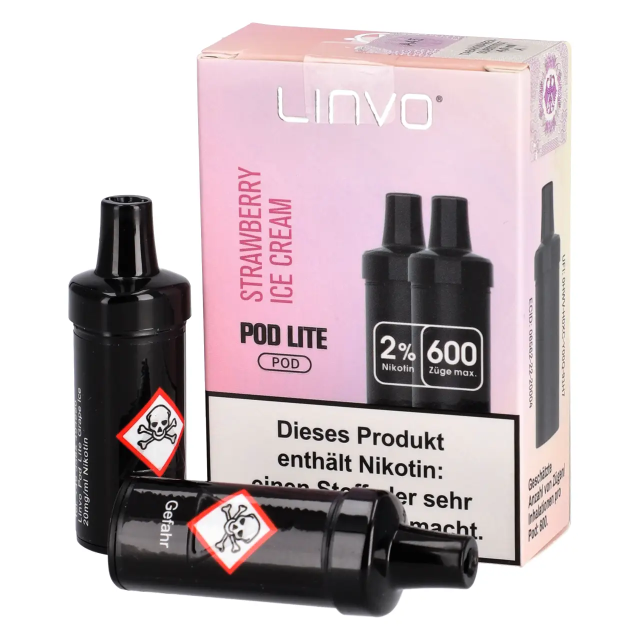 Linvo Pod Lite Erdbeere Eiscreme (Strawberry Ice Cream) 2ml Liquid Pods, 2-er Pack Strawberry Ice Cream - Linvo Pod Lite Prefilled Pod - 2er Packung