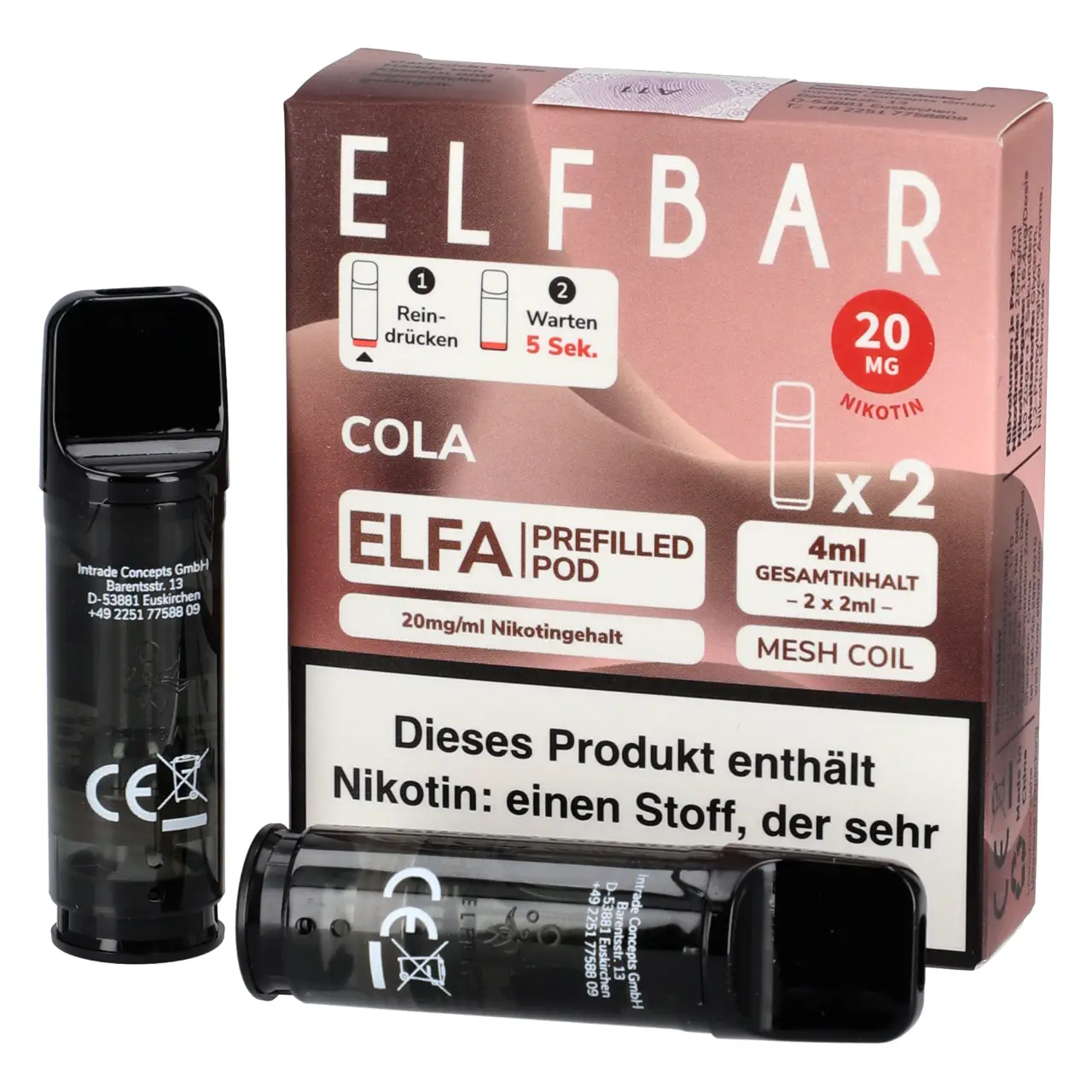 Cola - Elf Bar ELFA Prefilled POD für Mehrweg Vape - befüllt mit 2ml Liquid - 2er Packung