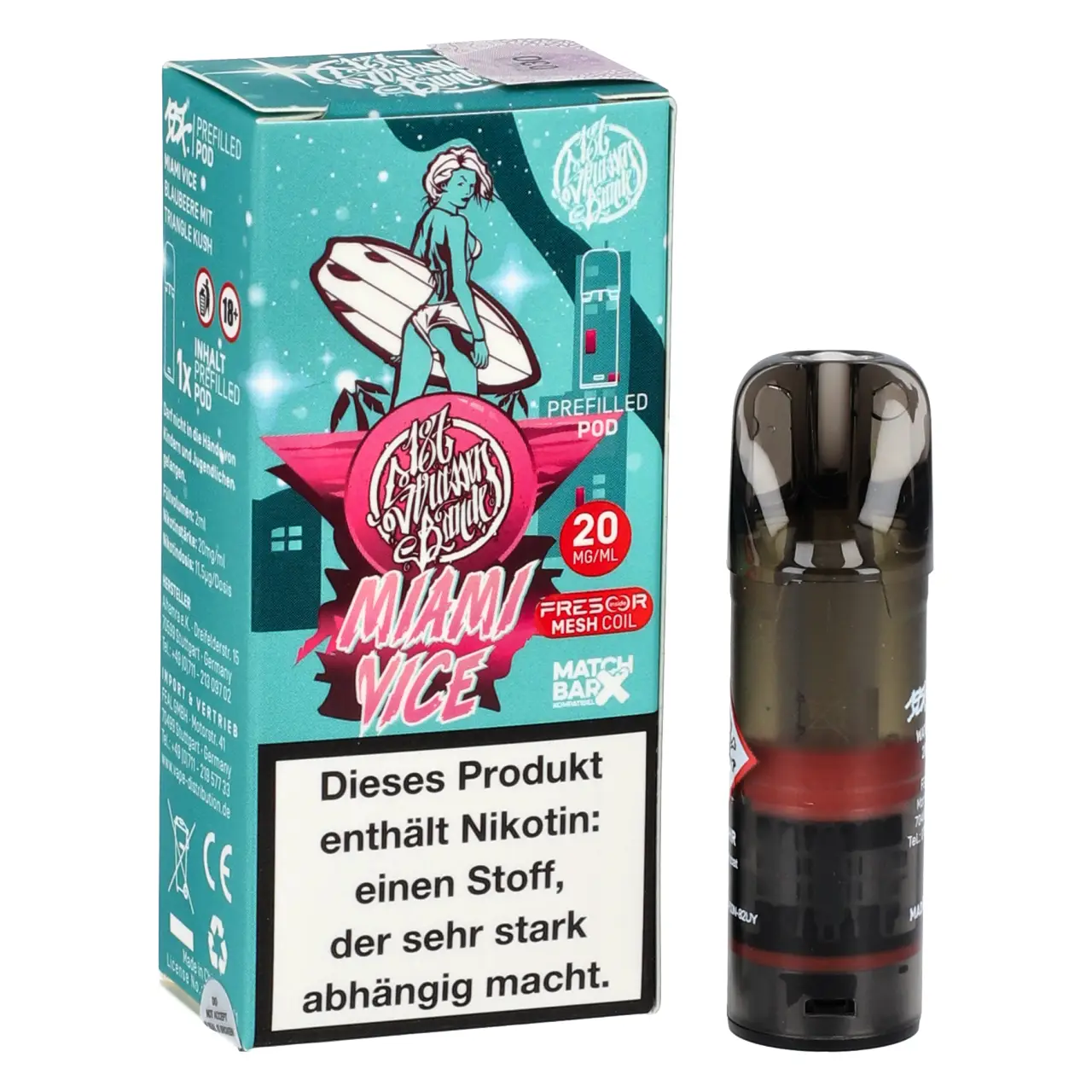 187 Strassenbande POD Blaubeere Triangle Kush (Miami Vice) Prefilled mit 2ml Liquid Miami Vice - 187 Strassenbande Prefilled Pod für Mehrweg Vape - befüllt mit 2ml Liquid - MatchBar X kompatibel