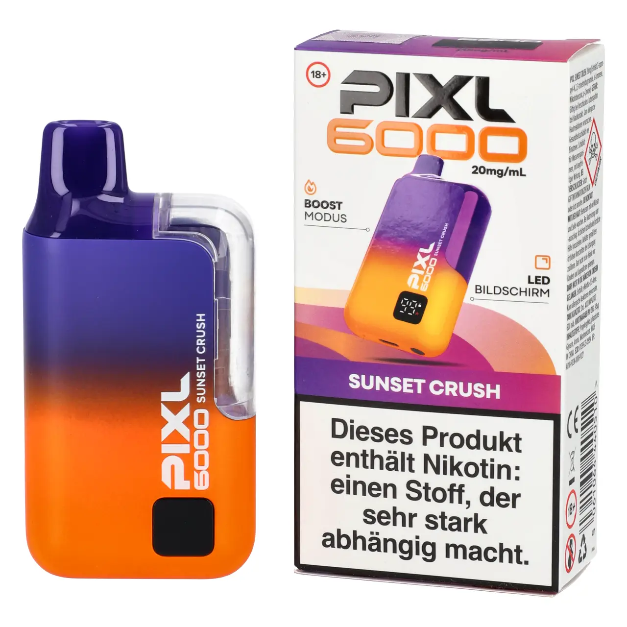Pixl 6000 Vape Mango Maracuja (Sunset Cruch) Basisgerät - befüllt mit 2ml Liquid Pixl 6000 Vape Sunset Crush Basisgerät