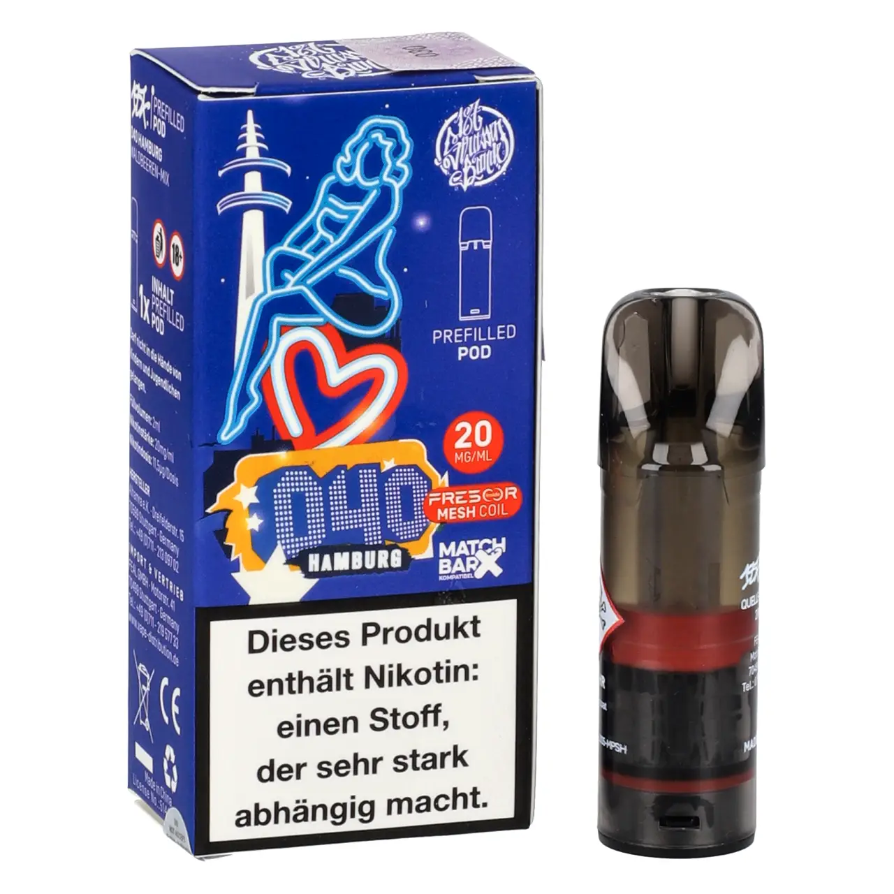 187 Strassenbande POD Waldbeeren-Mix (040 Hamburg) Prefilled mit 2ml Liquid 040 Hamburg - 187 Strassenbande Prefilled Pod für Mehrweg Vape - befüllt mit 2ml Liquid - MatchBar X kompatibel