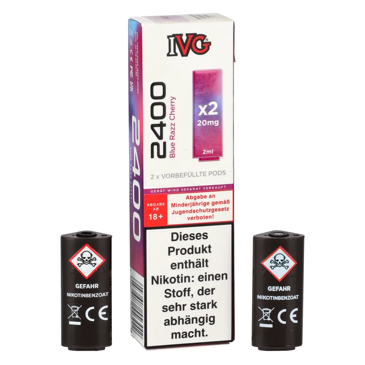 IVG 2400 blaue Himbeere Sauerkirsche (Blue Razz Cherry) Prefilled Pod, 2-er Pack Blue Razz Cherry - IVG 2400 vorbefüllte Pods für Mehrweg Vape - 2er Packung