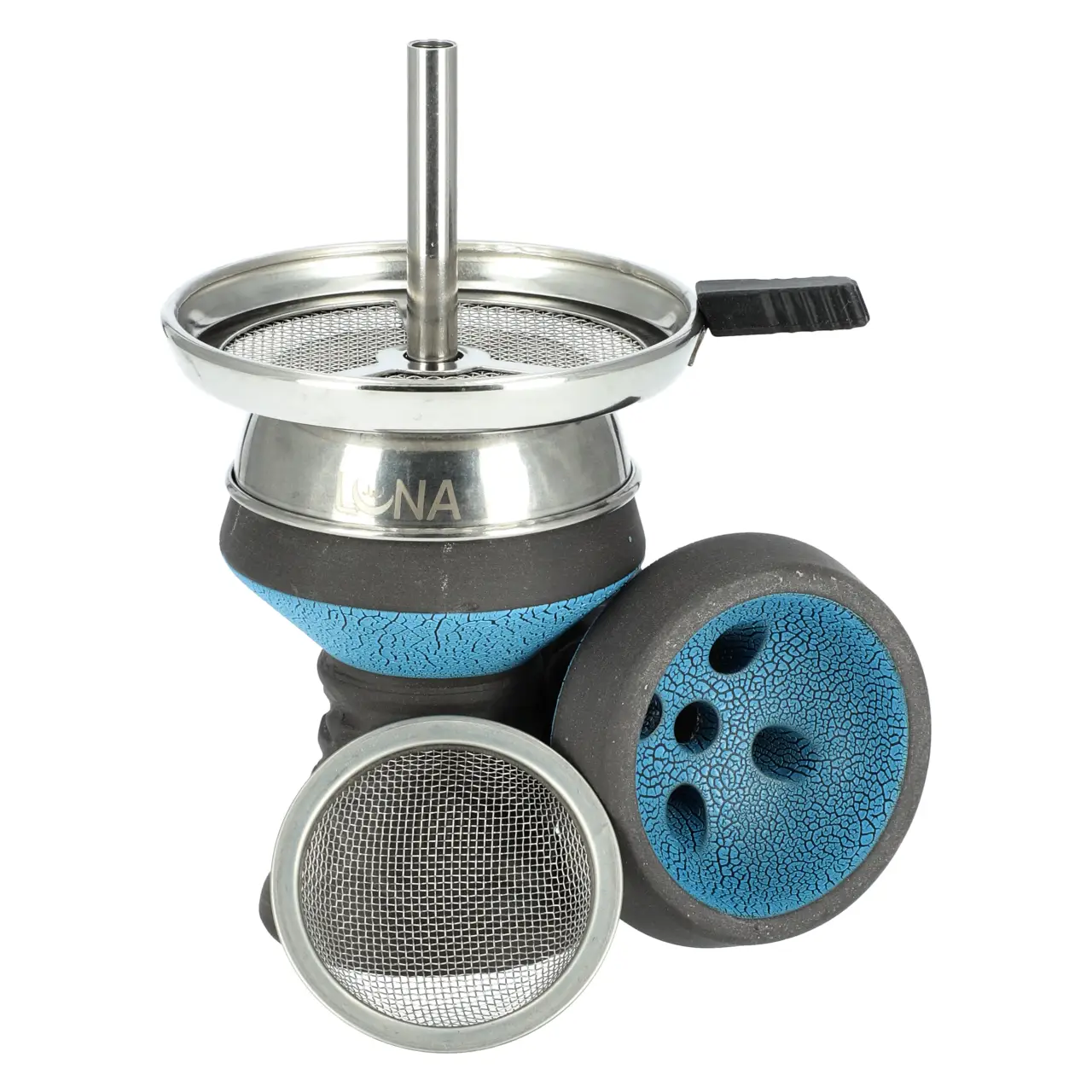 Luna Steinkopf-Set in Blau mit Kamin und Sieb Luna Steinkopf Set mit Sieb in Blau von Hinten