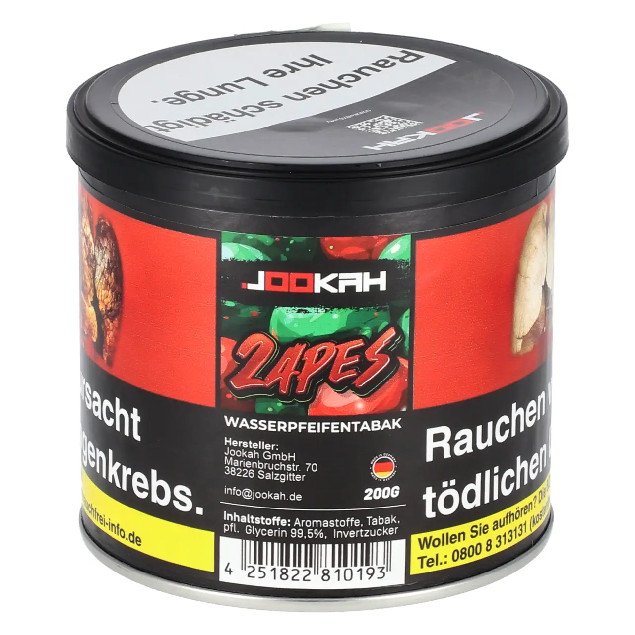 Jookah Tobacco Doppelapfel (2 Apes) Shisha Tabak, 200g Jookah Shisha Tabak 2 Apes - Doppelapfel - 200g Dose