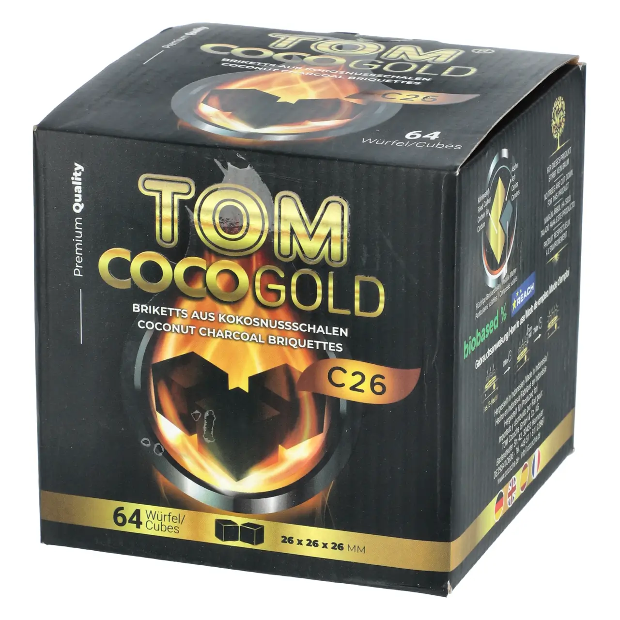 Tom Coco Gold C26 Kokoskohle, 1 kg Tom Shisha Kohle Coco Gold - 26mm - 1 kg