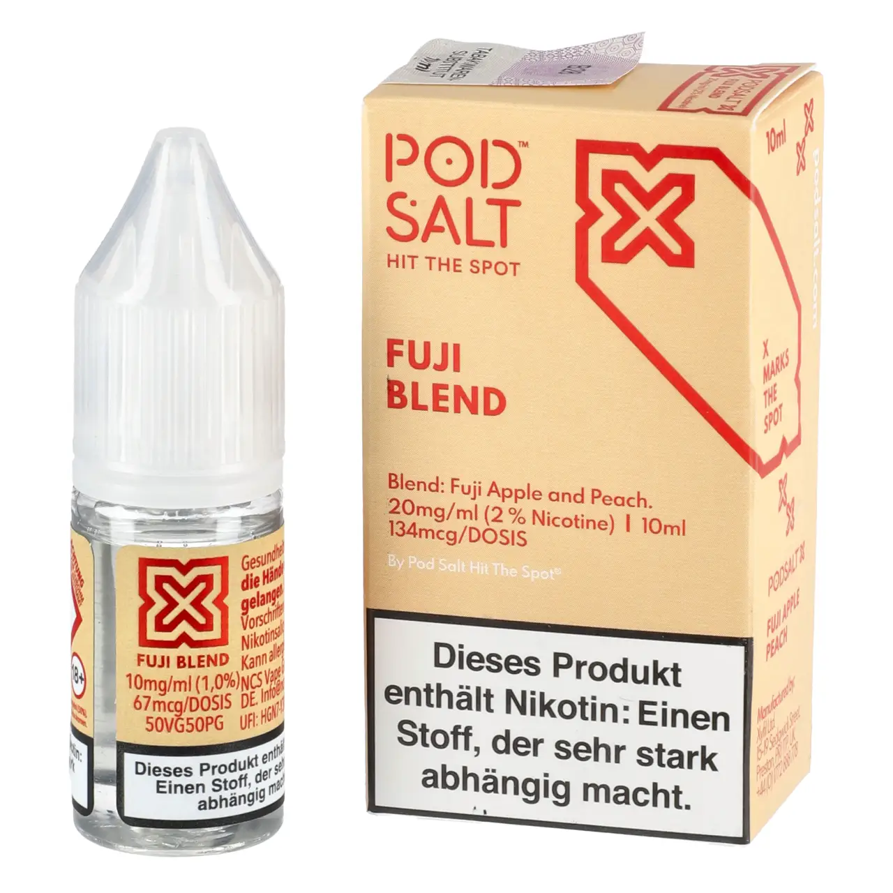 Pod Salt X Apfel Pfirsich (Fuji Blend / Apple Peach) Nikotinsalz Liquid, 10ml Fuji Blend - Pod Salt X Nikotinsalz Liquid Flasche 10ml
