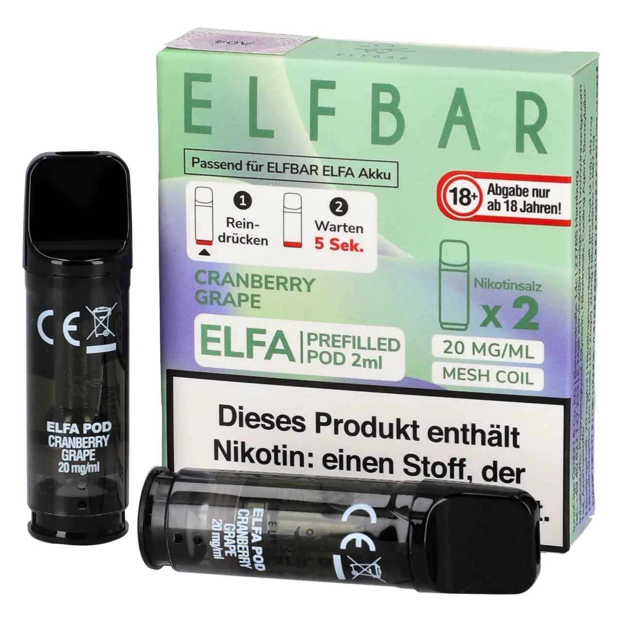 Elf Bar ELFA Pod Cranberry Traube (Cranberry Grape), 2ml Liquid, 2-er Pack Cranberry Grape - Elf Bar ELFA Prefilled POD für Mehrweg Vape - befüllt mit 2ml Liquid - 2er Packung