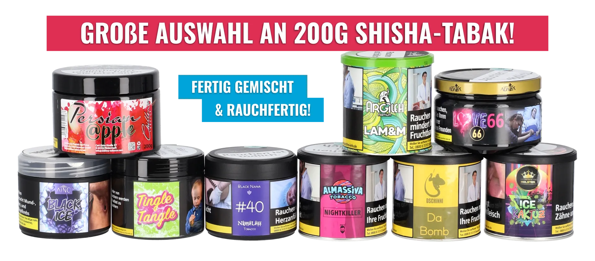 200g Shisha Tabak Dosen Banner Startseite Blubber-Oase