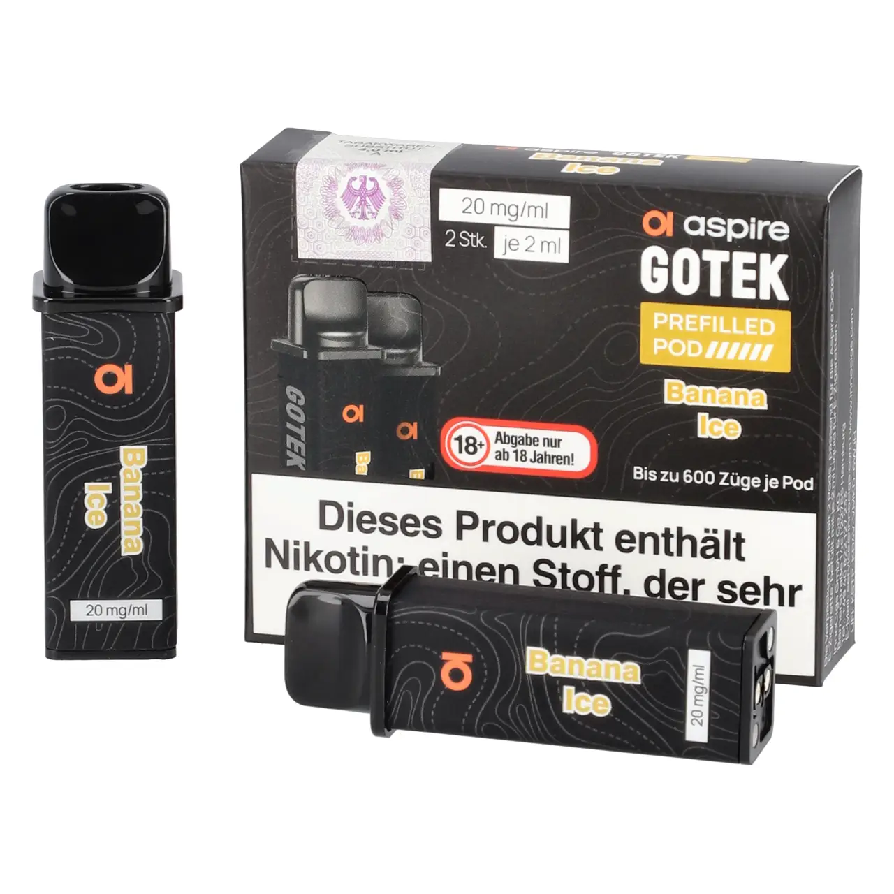 Aspire Gotek Banane Ice (Banana Ice) Prefilled Pod 2ml, 2-er Pack Banana Ice - Aspire Gotek Prefilled Pod für Mehrweg Vape - befüllt mit 2ml Liquid - 2er Packung