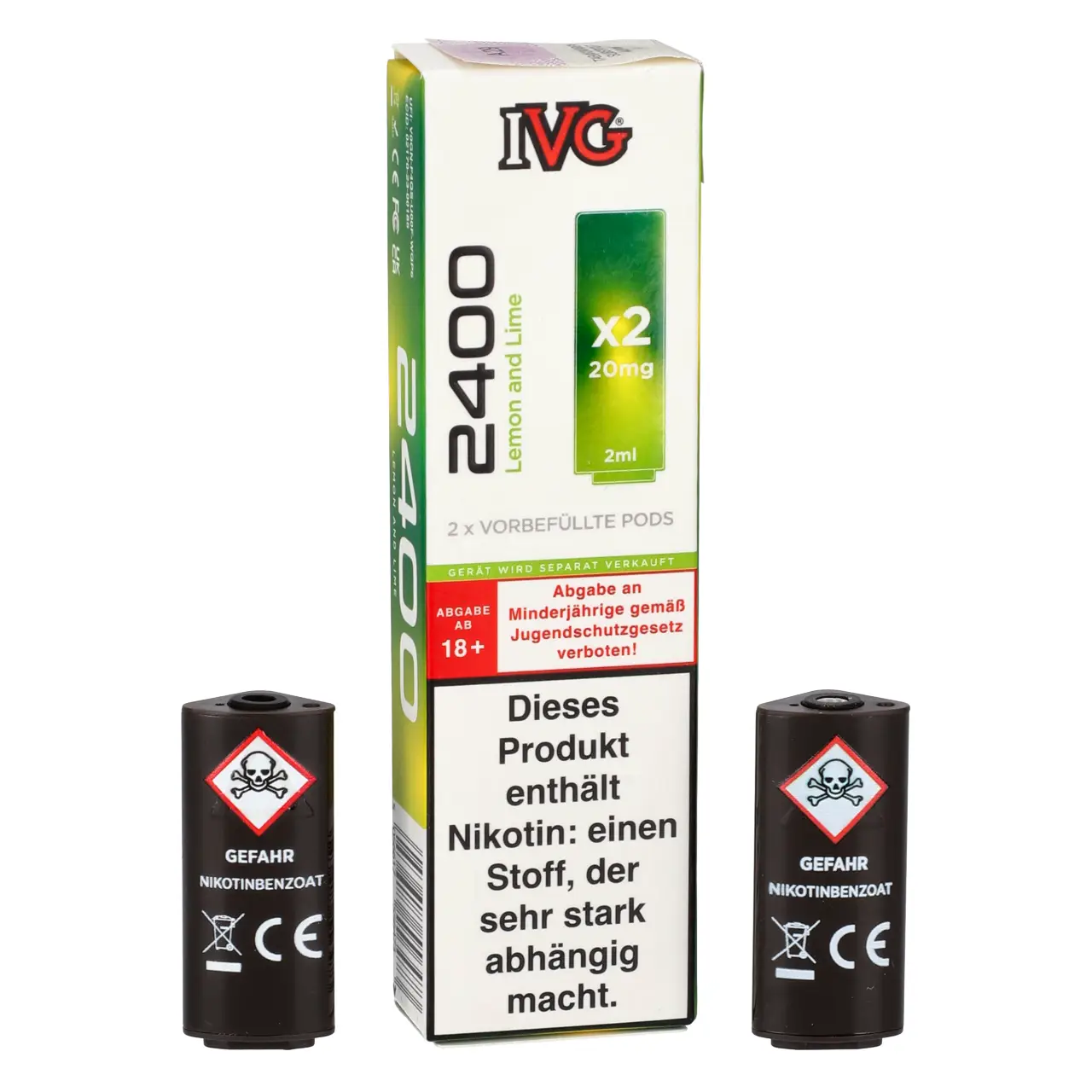 IVG 2400 Zitrone Limette (Lemon and Lime) Prefilled Pod, 2-er Pack Lemon and Lime - IVG 2400 vorbefüllte Pods für Mehrweg Vape - 2er Packung