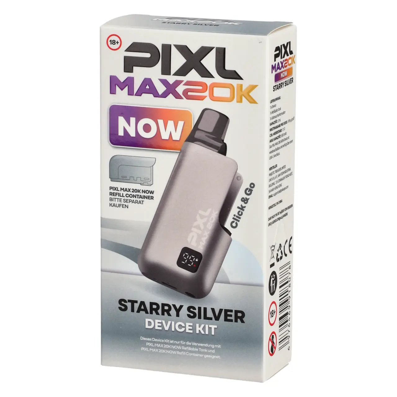 Pixl Max 20K Now Device Kit - Starry Silver - Basisgerät ohne Liquid Pixl Max 20K Now Device Kit Verpackung Starry Silver
