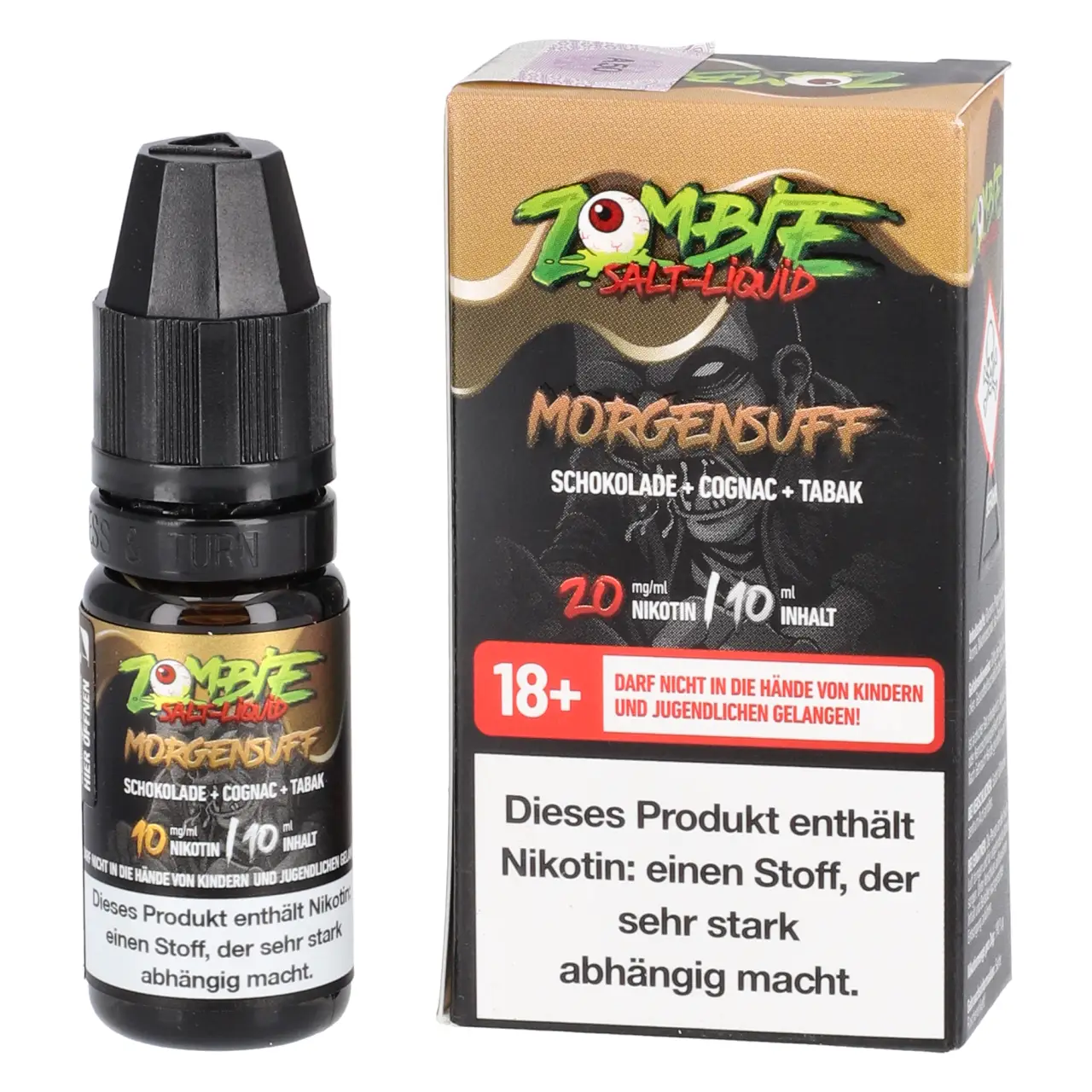 Zombie Schokolade Cognac Tabak (Morgensuff) Nikotinsalz Liquid, 10ml Morgensuff - Zombie Salt Liquid für Mehrweg Vape - 10ml