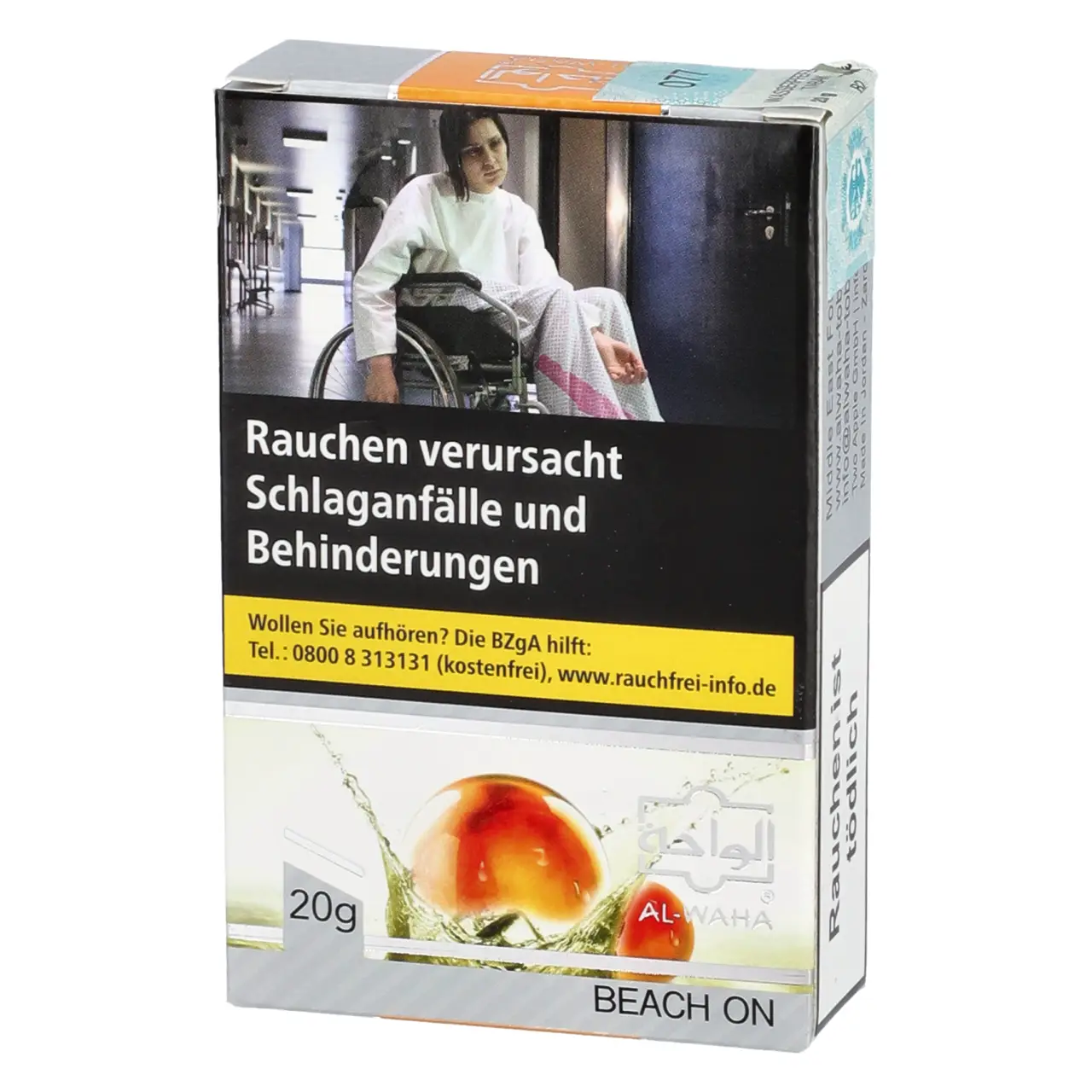 Al Waha Pfirsich Ice (Beach On) Shisha Tabak, 25g Al Waha Shisha Tabak Beach On - Pfirsich Ice