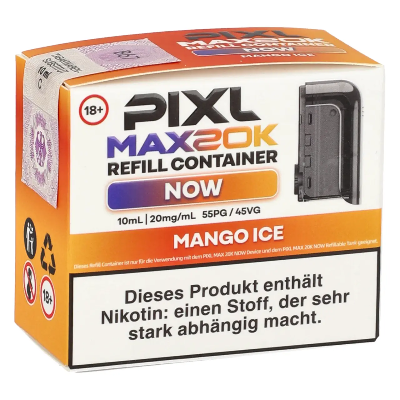 Pixl Max 20K Now Mango Ice Refill Container - 10 ml Liquid Tank Pixl Max 20K Now Refill Container Mango Ice