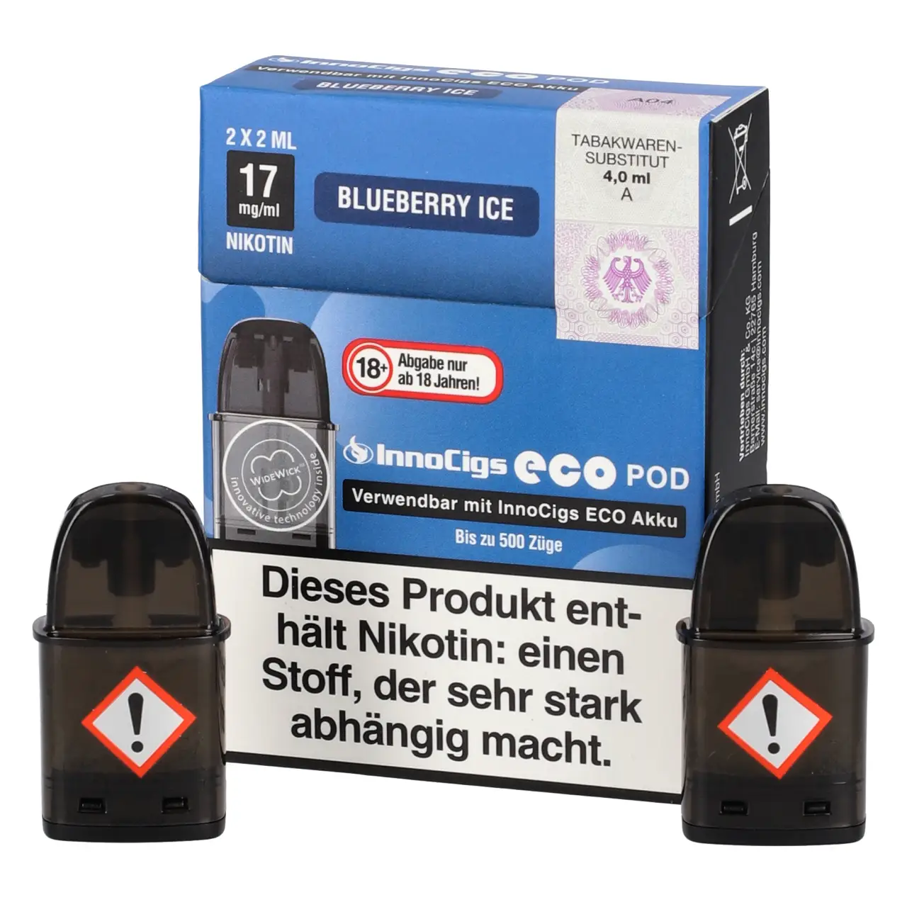 InnoCigs Eco Pod Blaubeere Ice (Blueberry Ice) Liquid 2ml, 2-er Pack Blueberry Ice - Innocigs Eco Pod befüllt mit 2ml Liquid - für ECO Akku - 2er Packung