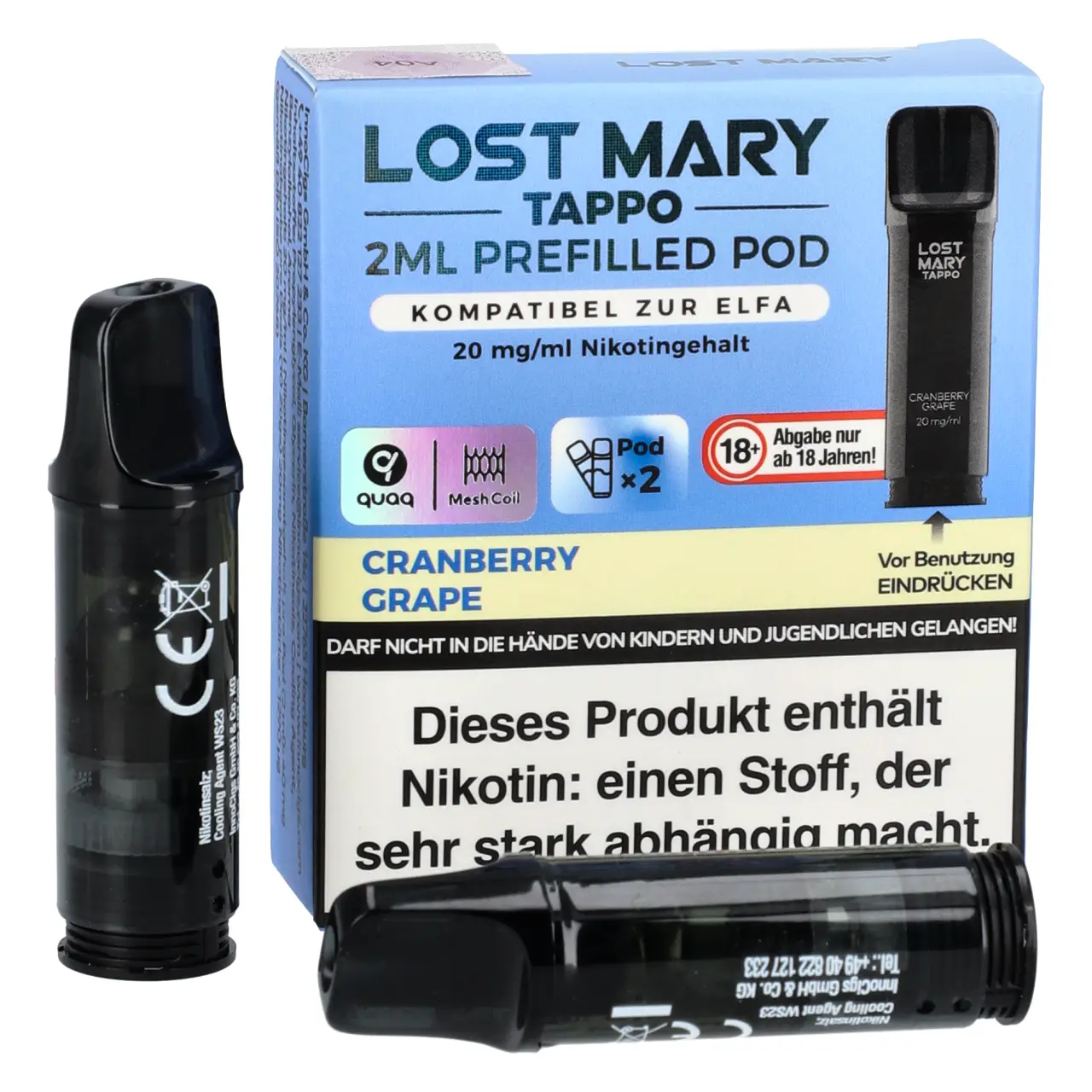 Lost Mary Tappo POD Cranberry Traube (Cranberry Grape) Prefilled mit 2ml Liquid, 2er Packung Lost Mary Tappo Prefilled Pod - Cranberry Grape - 2er Packung