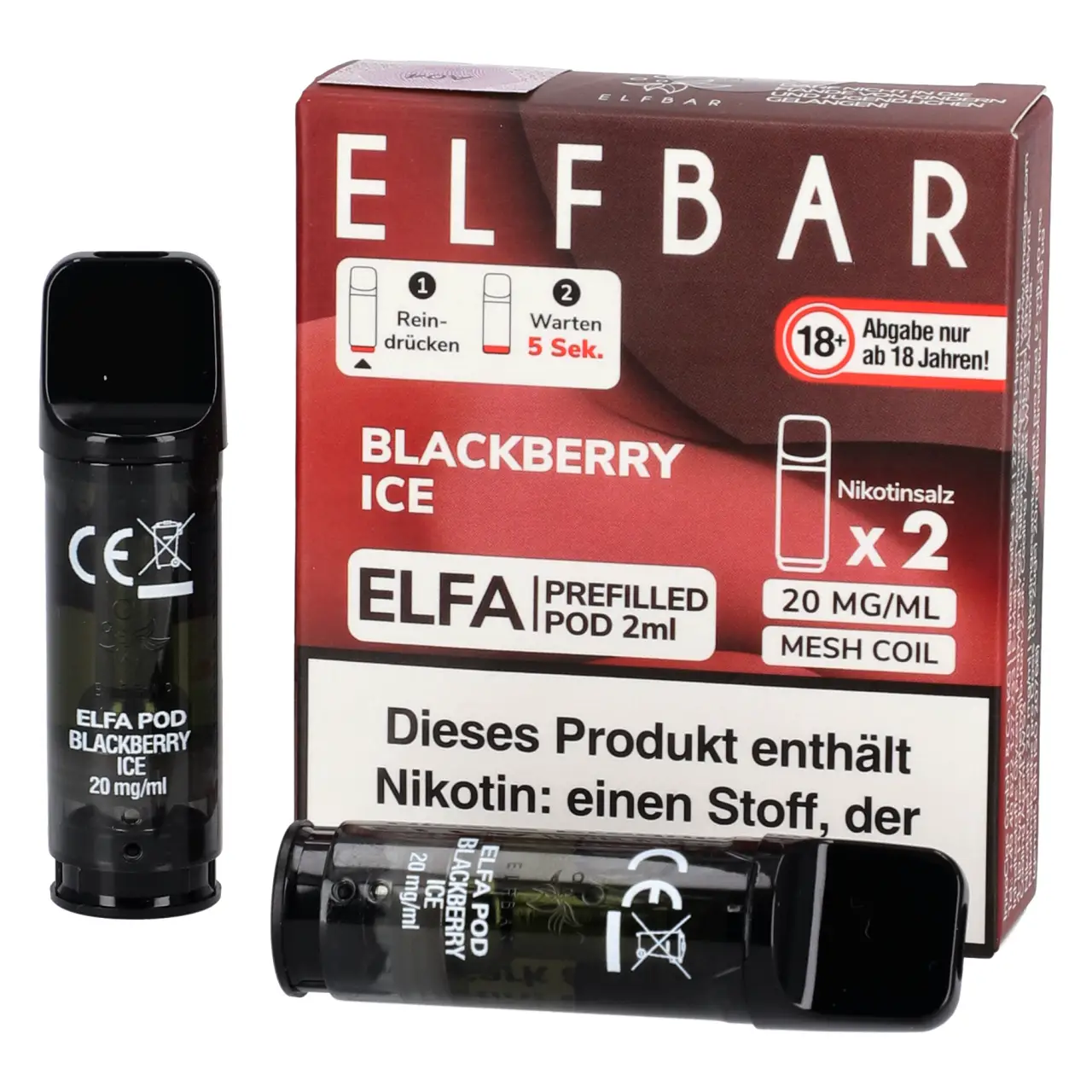 Elf Bar ELFA Pod Brombeere Ice (Blackberry Ice), 2ml Liquid, 2-er Pack Blackberry Ice - Elf Bar ELFA Prefilled POD für Mehrweg Vape - befüllt mit 2ml Liquid - 2er Packung
