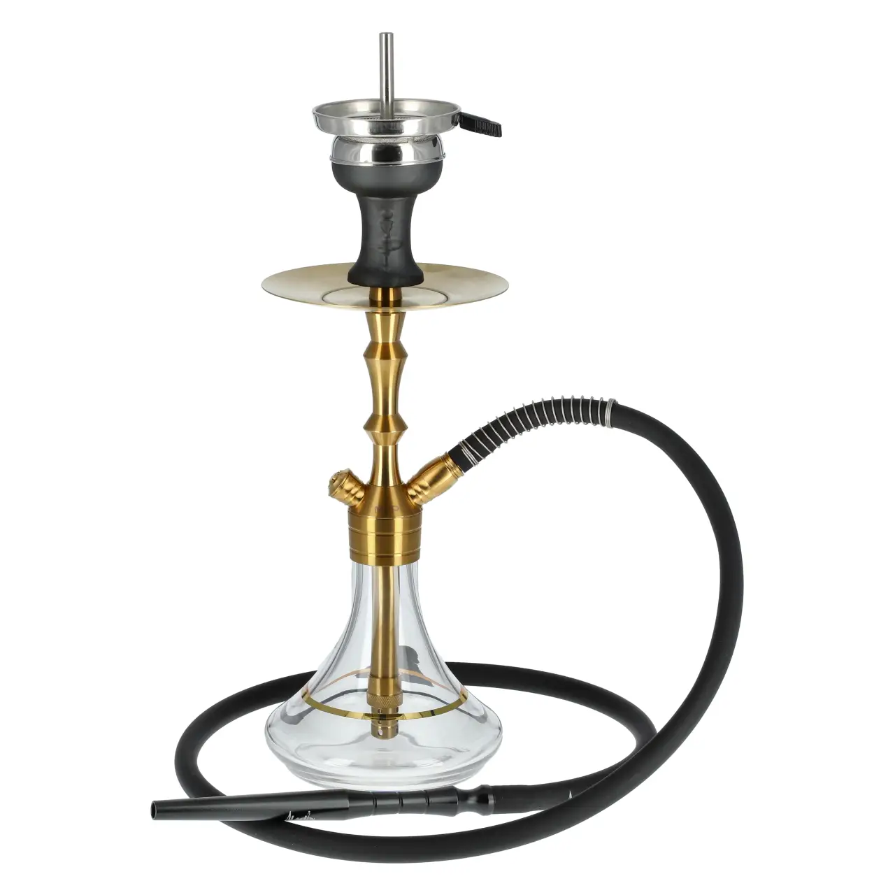 Aladin MVP 360 Edelstahl Shisha Clear with Gold Ring, 35 cm hoch Aladin MVP360 Shisha Clear with Golden Ring