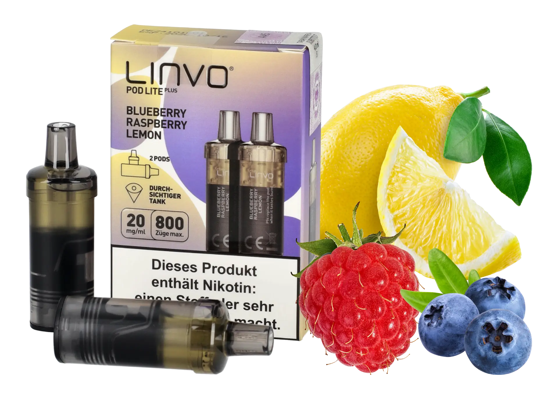 Linvo Pod Lite Plus Blueberry Raspberry Lemon mit Fruchtbilder
