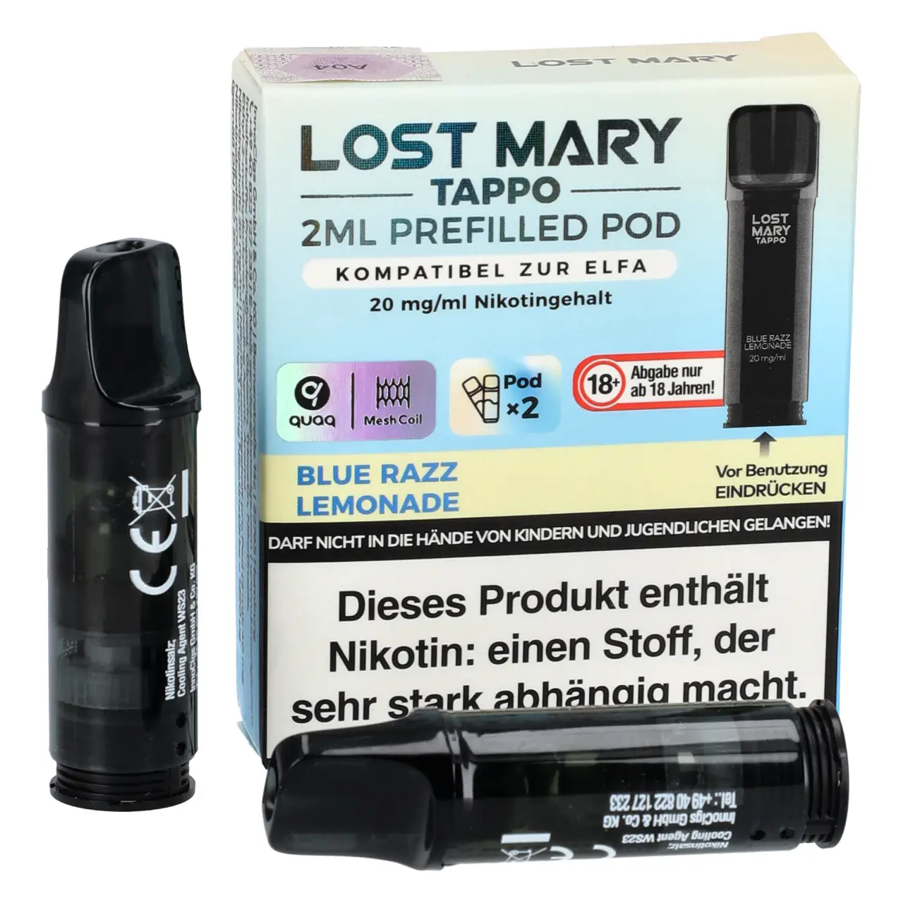 Lost Mary Tappo POD Blaubeere Zitrone Limonade (Blue Razz Lemonade) mit 2ml Liquid, 2er Packung Lost Mary Tappo Prefilled Pod - Blueberry Lemonade - 2er Packung