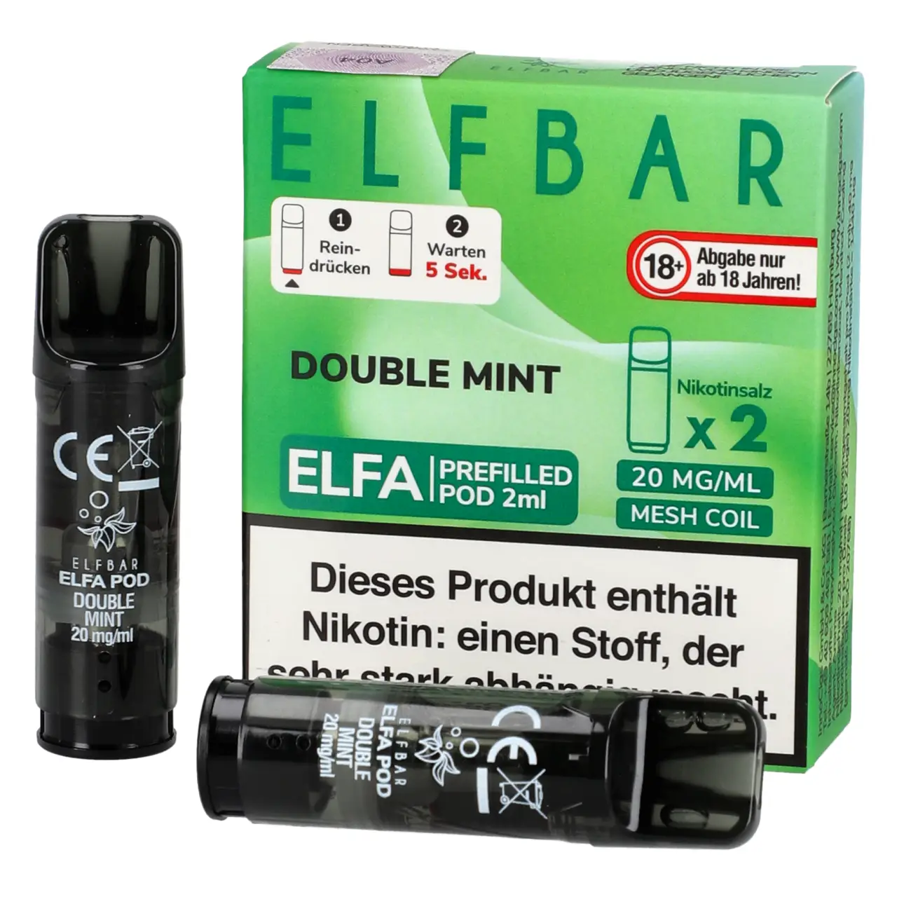 Elf Bar ELFA Pod intensive Minze (Double Mint), 2ml Liquid, 2-er Pack Elf Bar ELFA Pod intensive Minze (Double Mint), 2ml Liquid, 2-er Pack