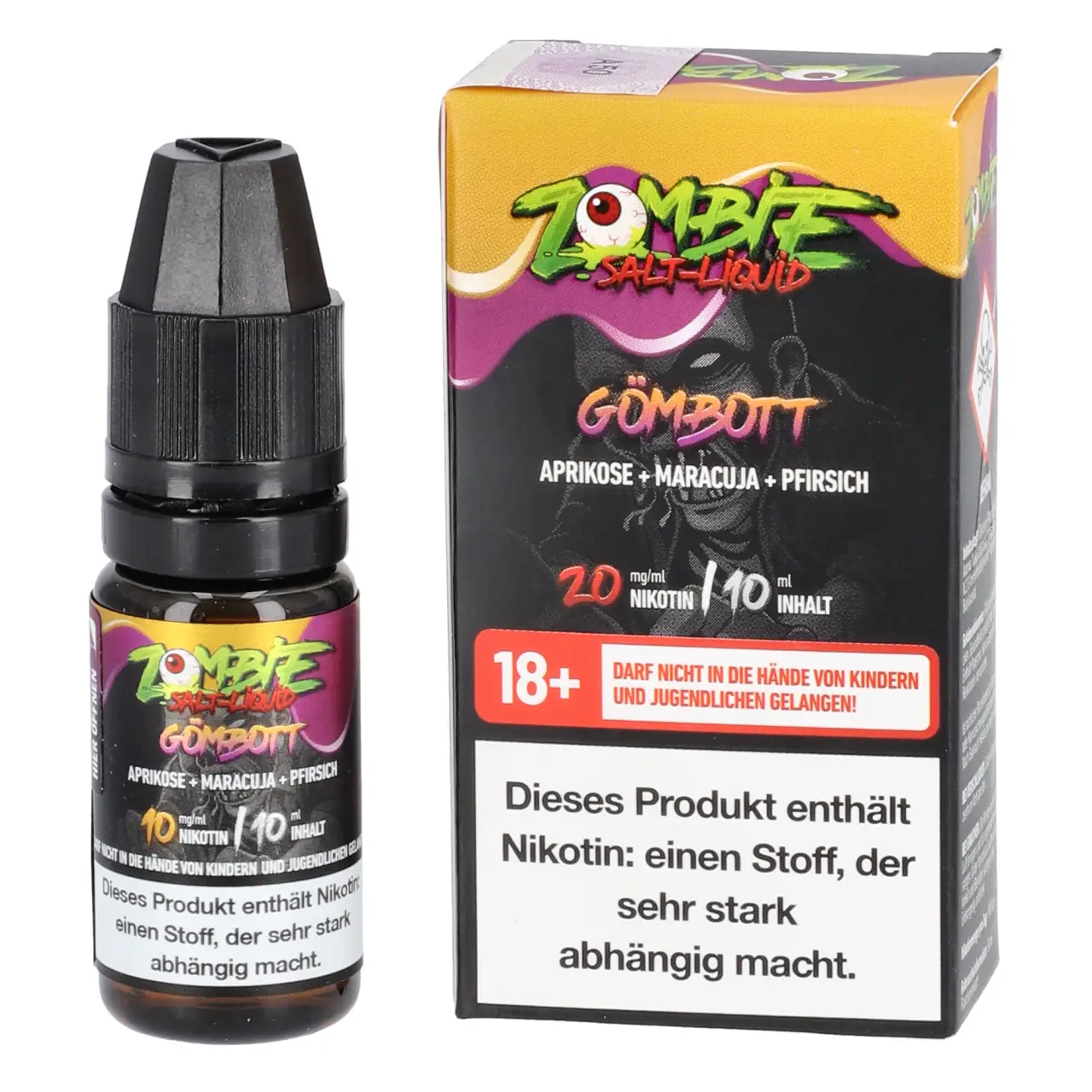 Zombie Aprikose Maracuja Pfirsich (Gömbott) Nikotinsalz Liquid, 10ml Gömbott - Zombie Salt Liquid für Mehrweg Vape - 10ml