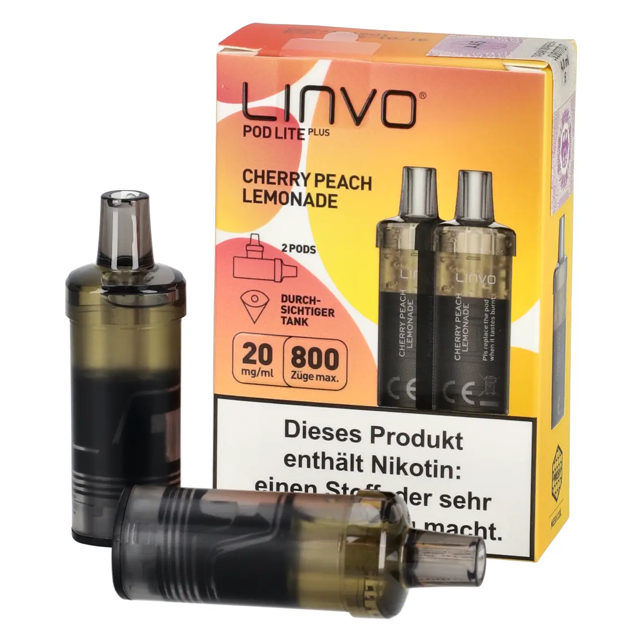 Linvo Pod Lite Plus Kirsche Pfirsich Limonade (Cherry Peach Lemonade) 2ml Liquid Pods, 2-er Pack Cherry Peach Lemonade - Linvo Pod Lite Plus Prefilled Pod - 2er Packung