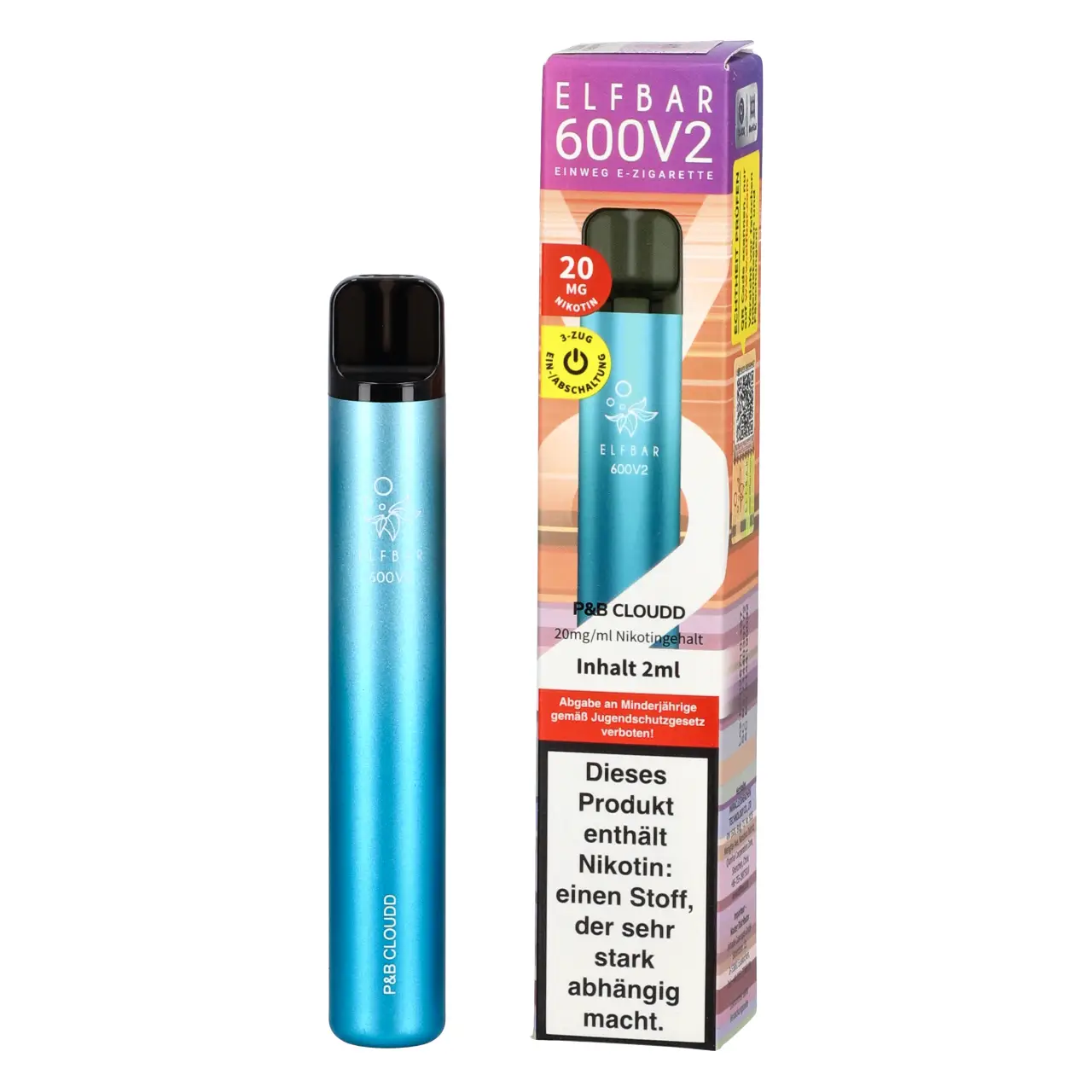 Elf Bar 600 V2 Zuckerwatte Ice (P&B Cloudd) Einweg Vape, 2ml Liquid PB Cloud - Elfbar 600V2 Einweg Vape mit Mesh-Coil