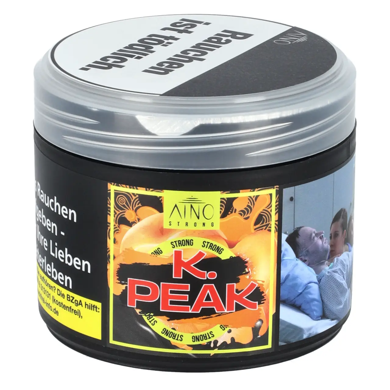Aino Strong Pfirsich mit indischen Gewürzen (Strong K. Peak) Darkblend Shisha Tabak, 200g Aino Strong Darkblend Shisha Tabak K. Peak in der 200g Dose