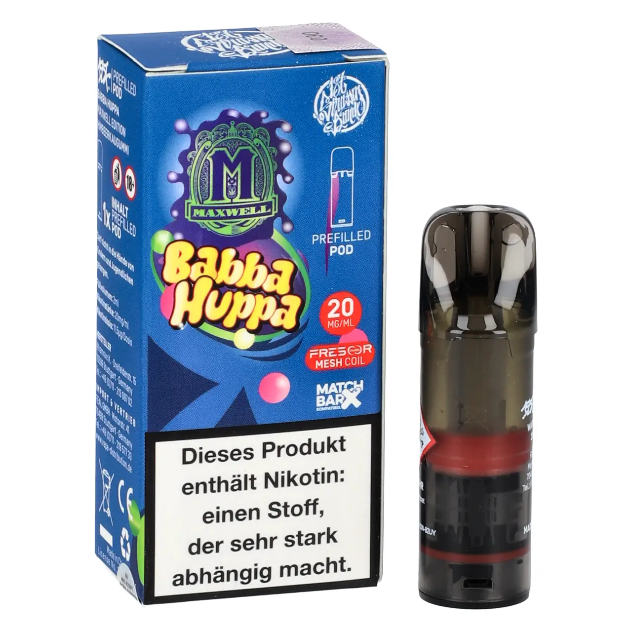 Babba Huppa - 187 Strassenbande Prefilled Pod für Mehrweg Vape - befüllt mit 2ml Liquid - MatchBar X kompatibel
