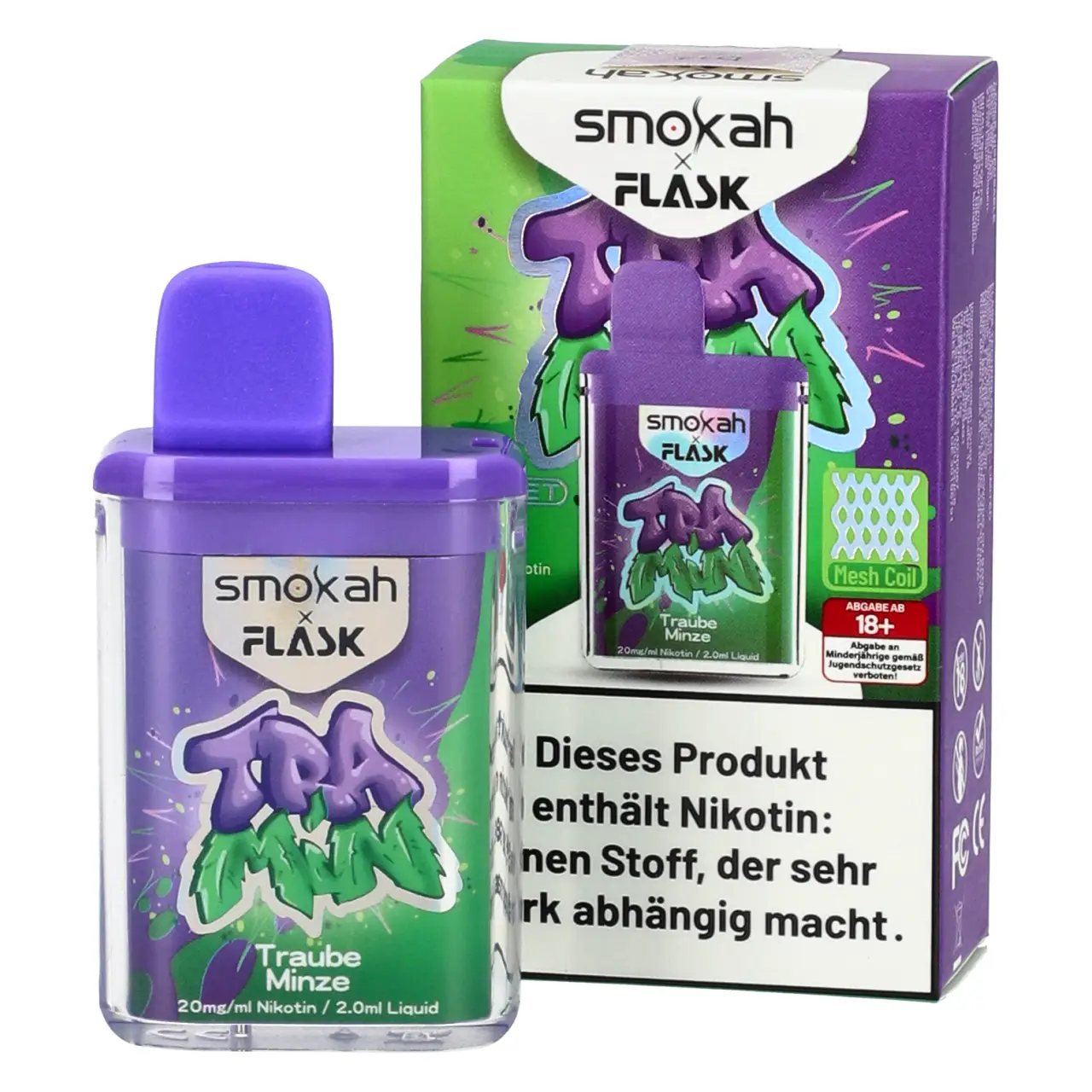Smokah x Flask Pocket Traube Minze (TraMin) Einweg Vape TraMin - Smokah x Flask Pocket Einweg Vape