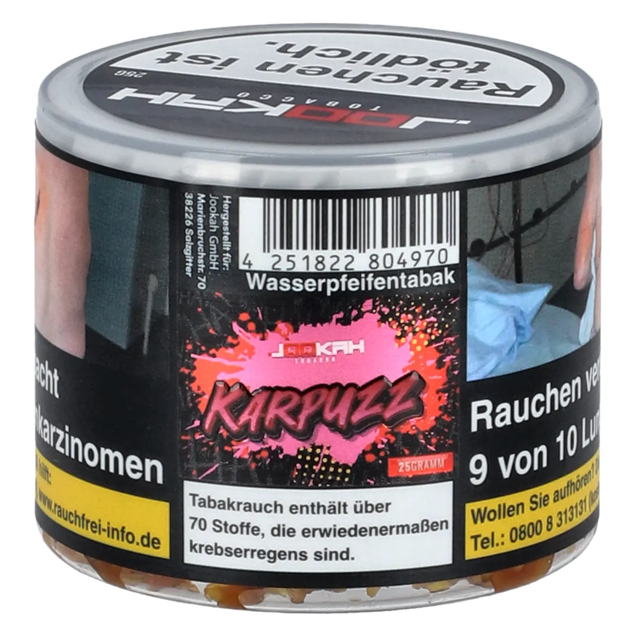 Jookah Tobacco Wassermelone Honigmelone Zitrone Kirsche (Karpuzz) Shisha Tabak, 25g Jookah Shisha Tabak Karpuzz - Wassermelone Honigmelone Zitrone Kirsche - 25g