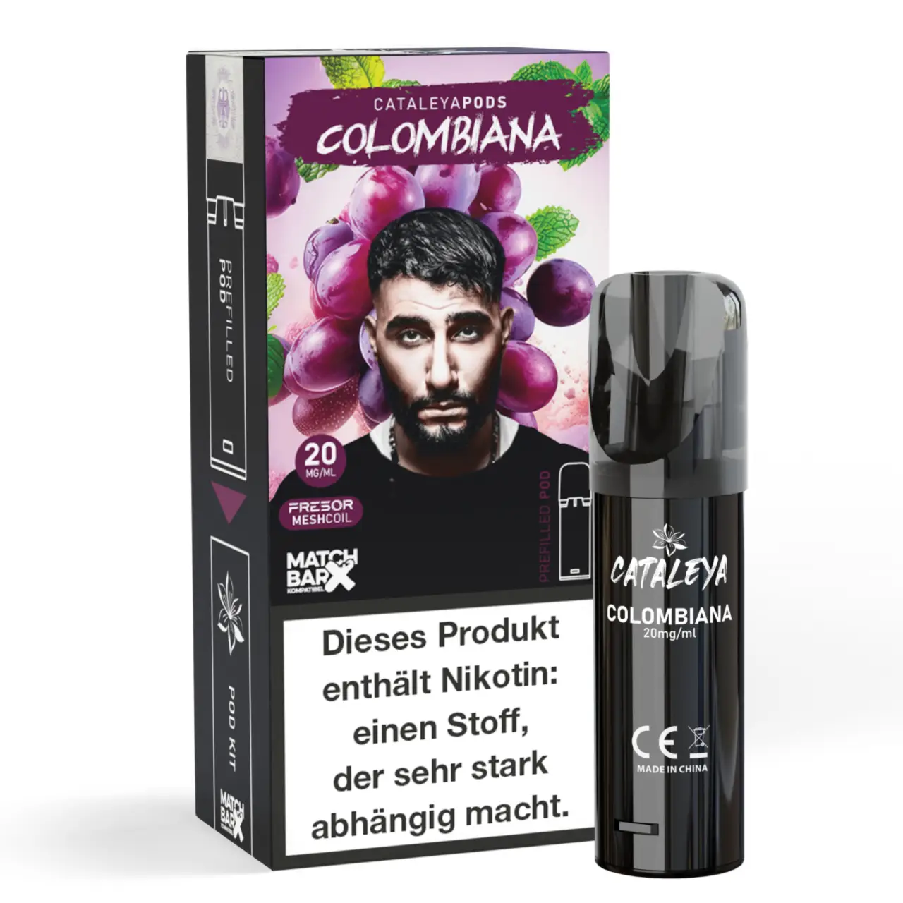 Cataleya POD Traube Minze (Colombiana) Prefilled mit 2ml Liquid Colombiana - Cataleya by Samra Prefilled Pod für Mehrweg Vape - befüllt mit 2ml Liquid - MatchBar X kompatibel