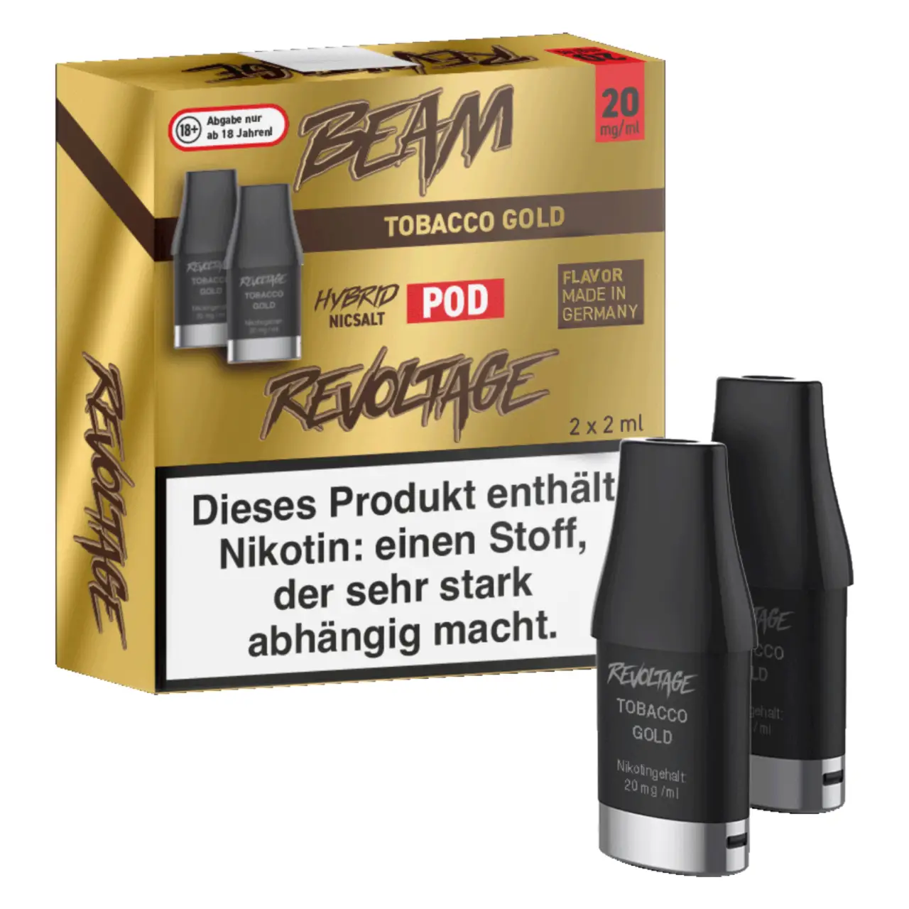 Revoltage Beam Tabak (Tobacco Gold) Prefill Liquid Pod 2ml, 2-er Pack Tobacco Gold - Revoltage Beam Prefilled Pod - 2er Packung