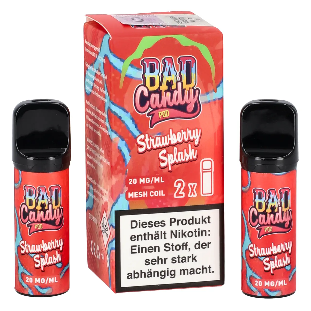 Strawberry Splash - Bad Candy Pod für Mehrweg Vape - befüllt mit 2ml Liquid - ELFA kompatibel - 2er Packung