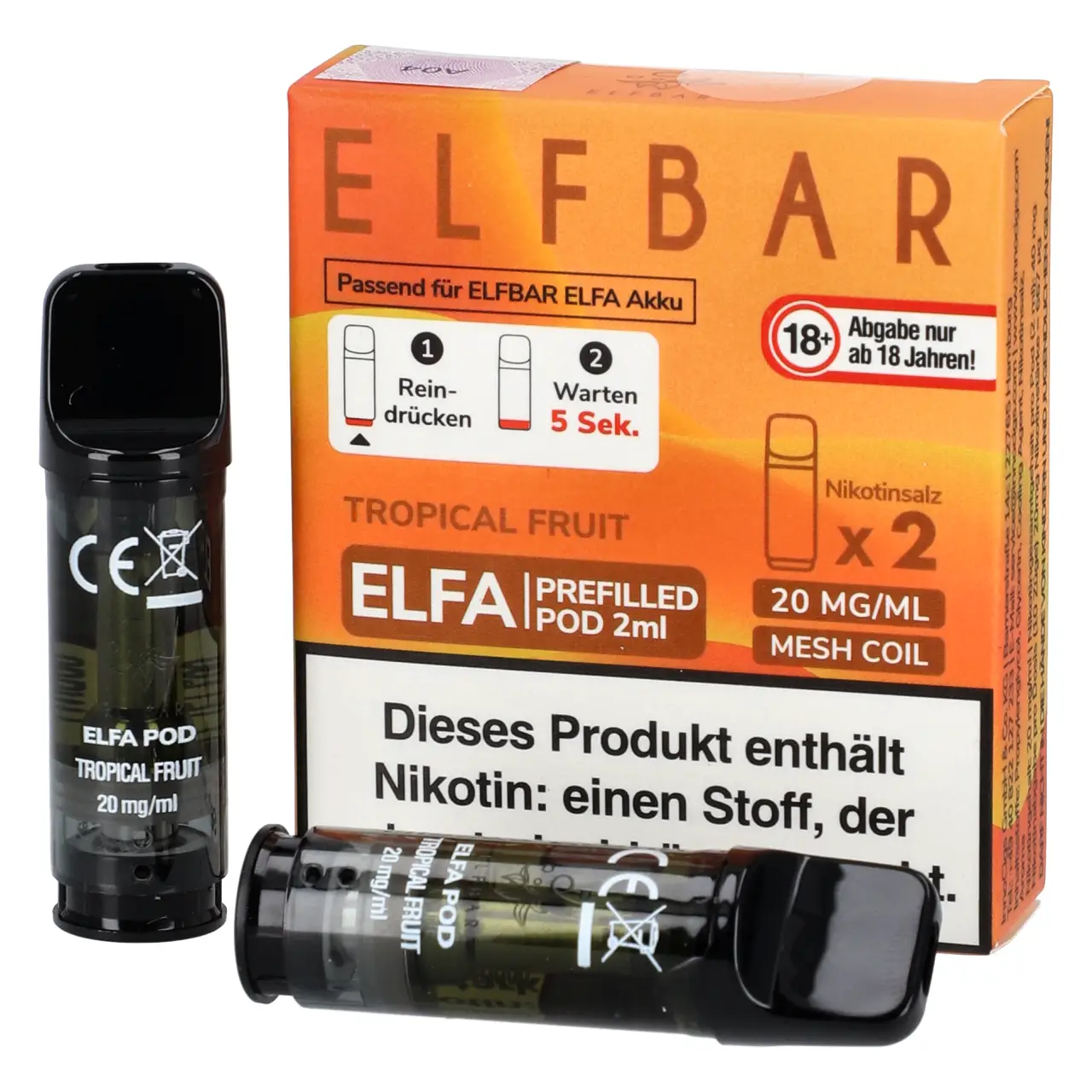 Elf Bar ELFA Pod tropischer Früchtemix (Tropical Fruit), 2ml Liquid, 2-er Pack Tropical Fruit - Elf Bar ELFA Prefilled POD für Mehrweg Vape - befüllt mit 2ml Liquid - 2er Packung