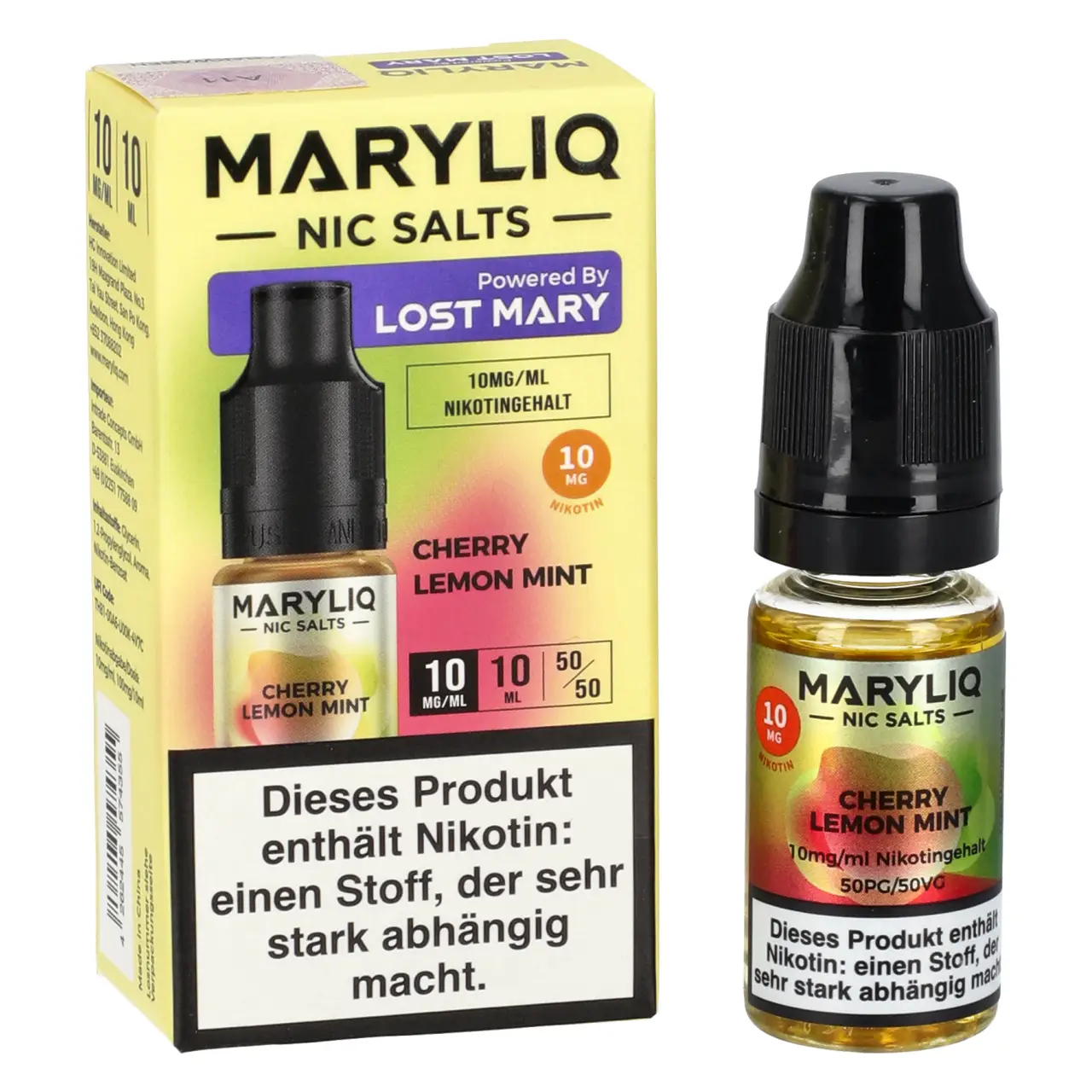 Maryliq Kirsche Zitrone Minze (Cherry Lemon Mint) Nikotinsalz Liquid, 10ml Maryliq Cherry Lemon Mint Nikotinsalz Liquid 10ml