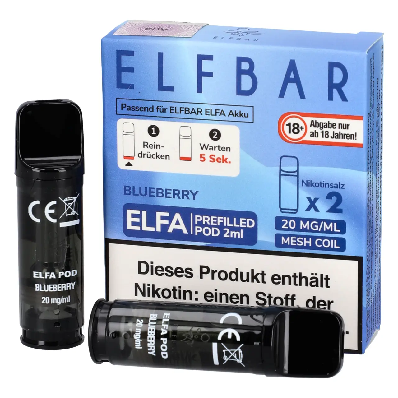 Blueberry - Elf Bar ELFA Prefilled POD für Mehrweg Vape - befüllt mit 2ml Liquid - 2er Packung