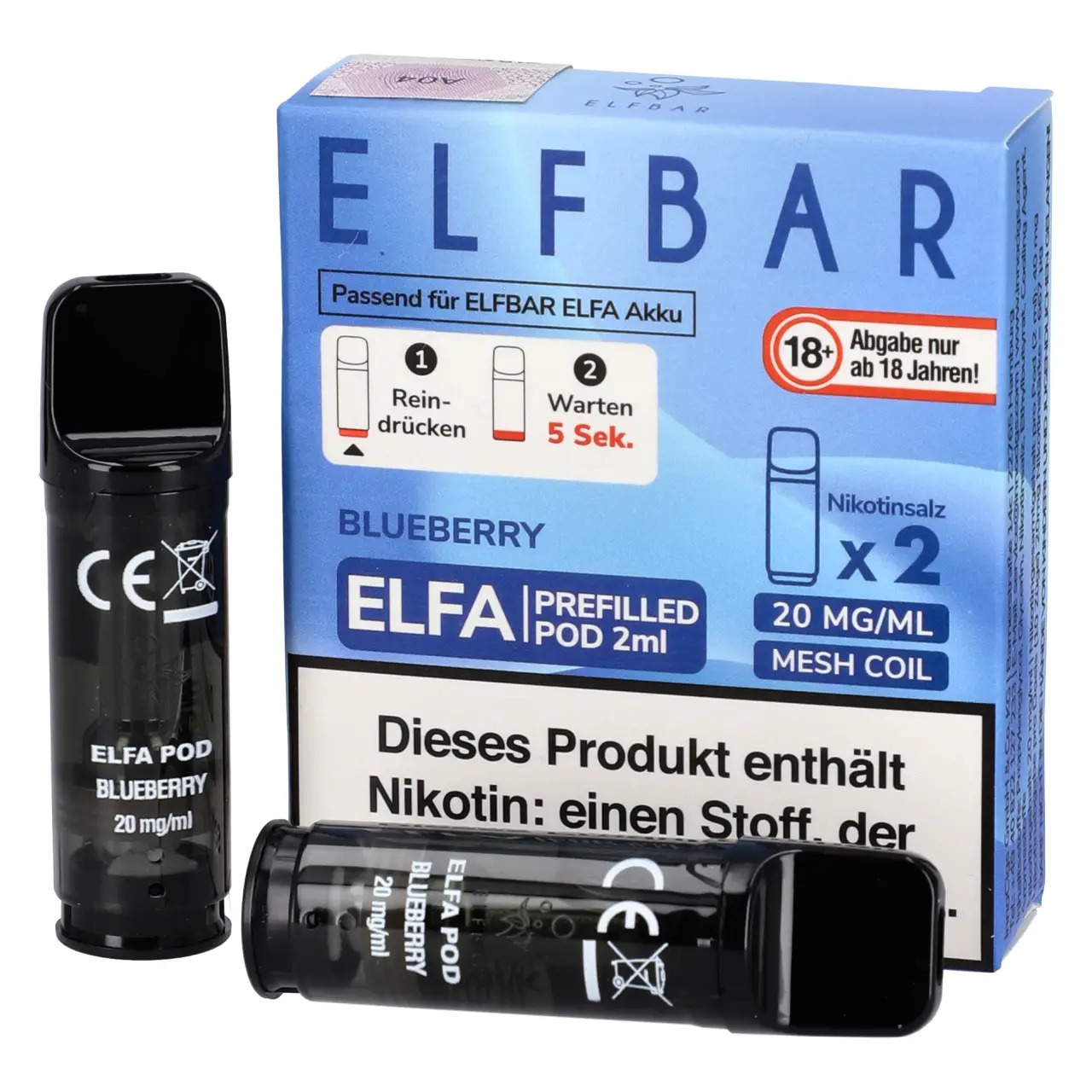 Elf Bar ELFA Pod Blaubeere (Blueberry), 2ml Liquid, 2-er Pack Blueberry - Elf Bar ELFA Prefilled POD für Mehrweg Vape - befüllt mit 2ml Liquid - 2er Packung