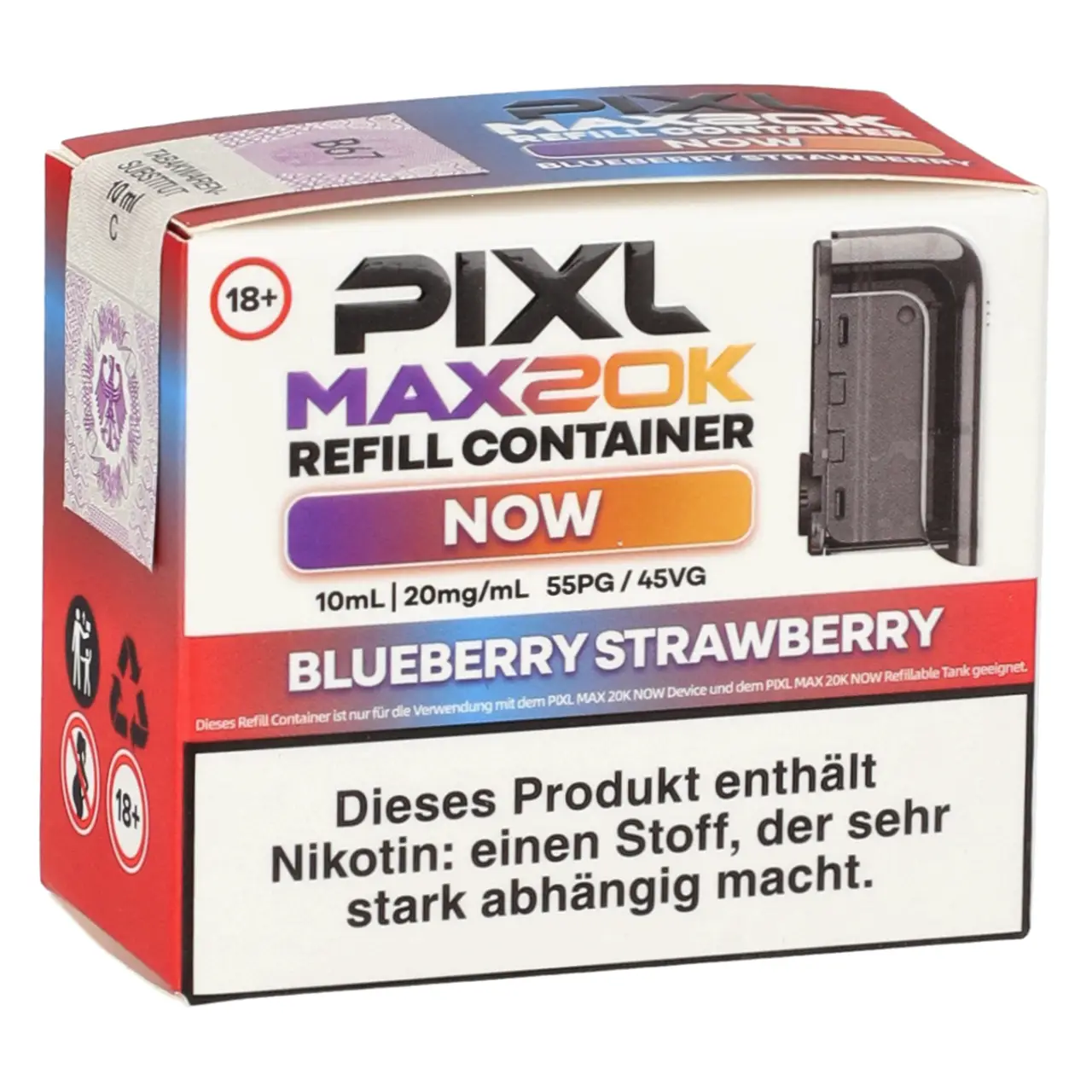 Pixl Max 20K Now Blueberry Strawberry (Blaubeere Erdbeere) Refill Container - 10 ml Liquid Tank Pixl Max 20K Now Refill Container Blueberry Strawberry