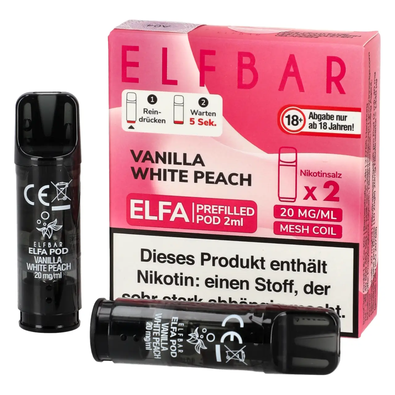 Elf Bar ELFA Pod Vanille Pfirsich (Vanilla White Peach), 2ml Liquid, 2-er Pack Elf Bar ELFA Pod Vanille Pfirsich (Vanilla White Peach), 2ml Liquid, 2-er Pack