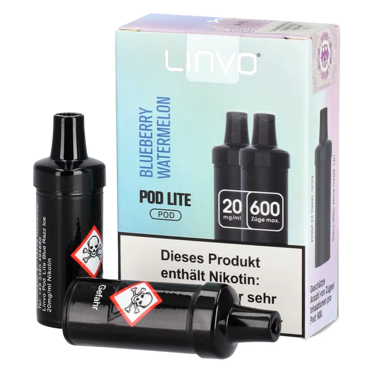 Linvo Pod Lite Blaubeere Wassermelone (Blueberry Watermelon) 2ml Liquid Pods, 2-er Pack Blueberry Watermelon - Linvo Pod Lite Prefilled Pod - 2er Packung
