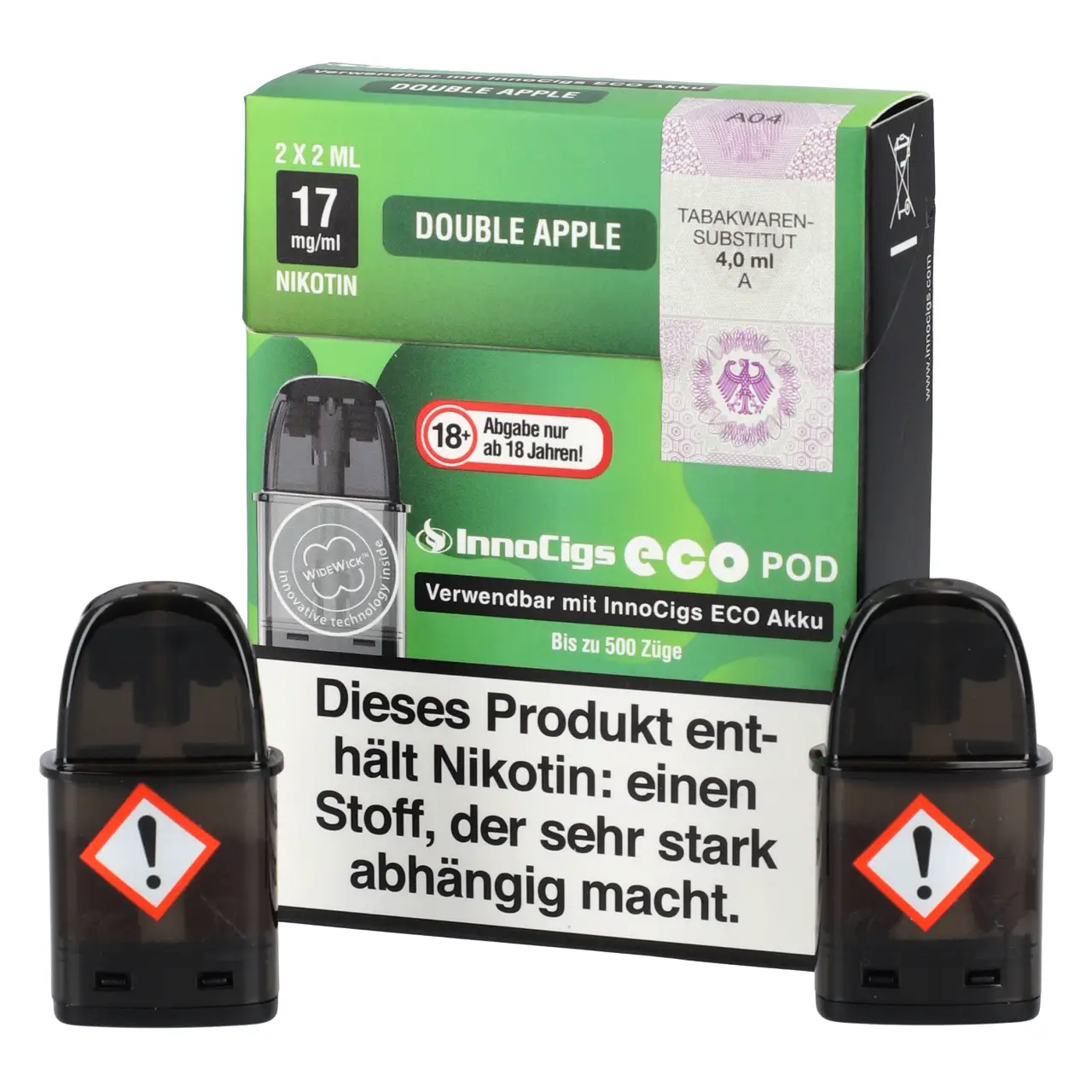 InnoCigs Eco Pod Doppelapfel (Double Apple) Liquid 2ml, 2-er Pack Double Apple - Innocigs Eco Pod befüllt mit 2ml Liquid - für ECO Akku - 2er Packung