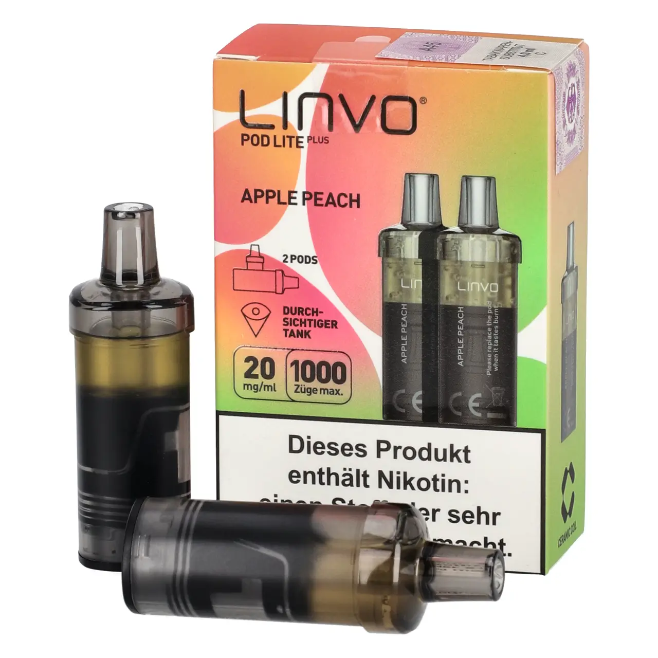 Linvo Pod Lite Plus Apfel Pfirsich (Apple Peach) 2ml Liquid Pods, 2-er Pack Linvo Pod Lite Plus Apple Peach